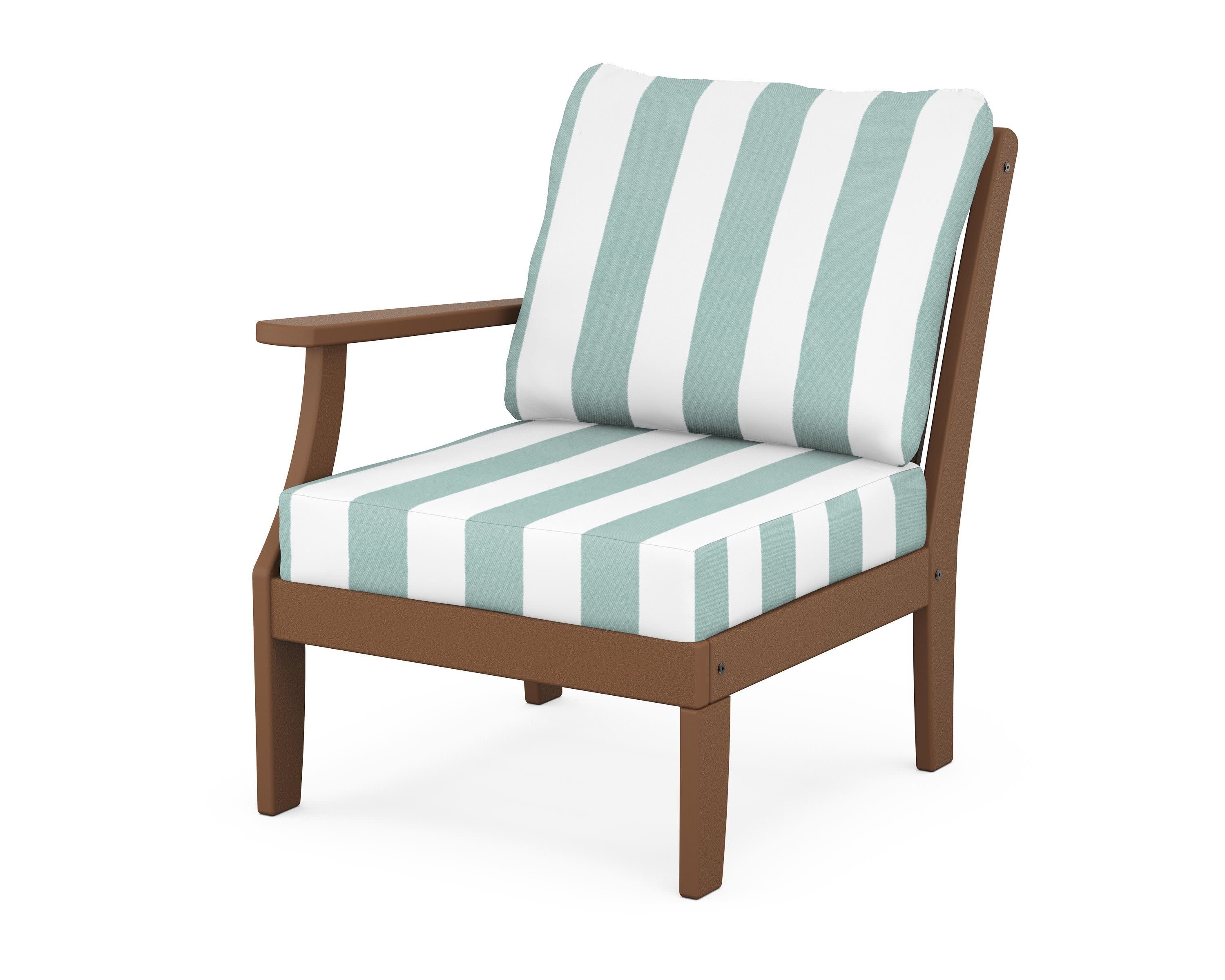 Braxton Modular Left Arm Chair in Teak / Cabana Stripe Glacier Spa
