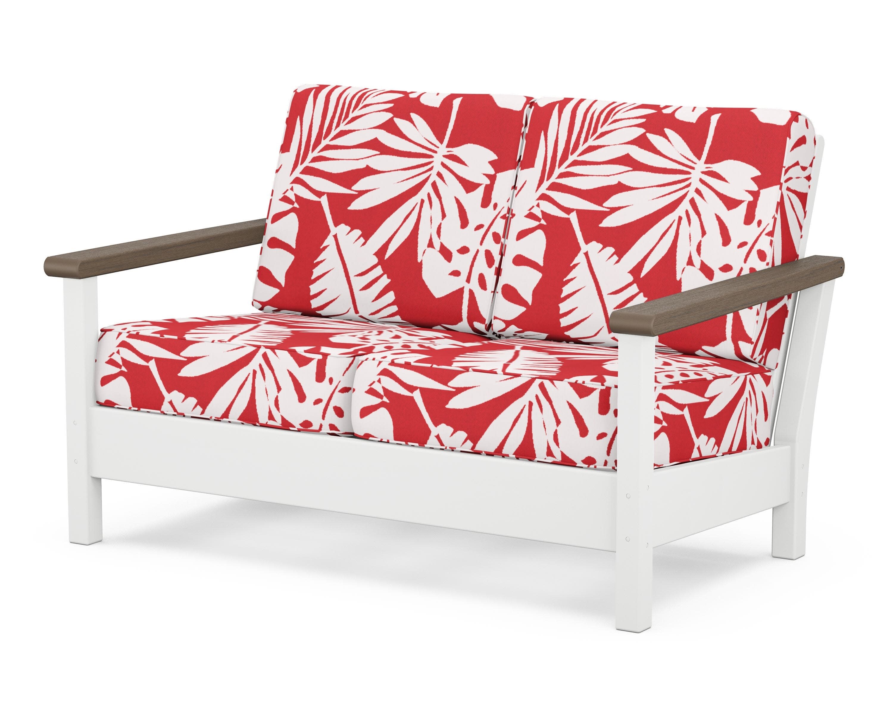 Harbour Deep Seating Loveseat in White / Kona / Leaf Crimson