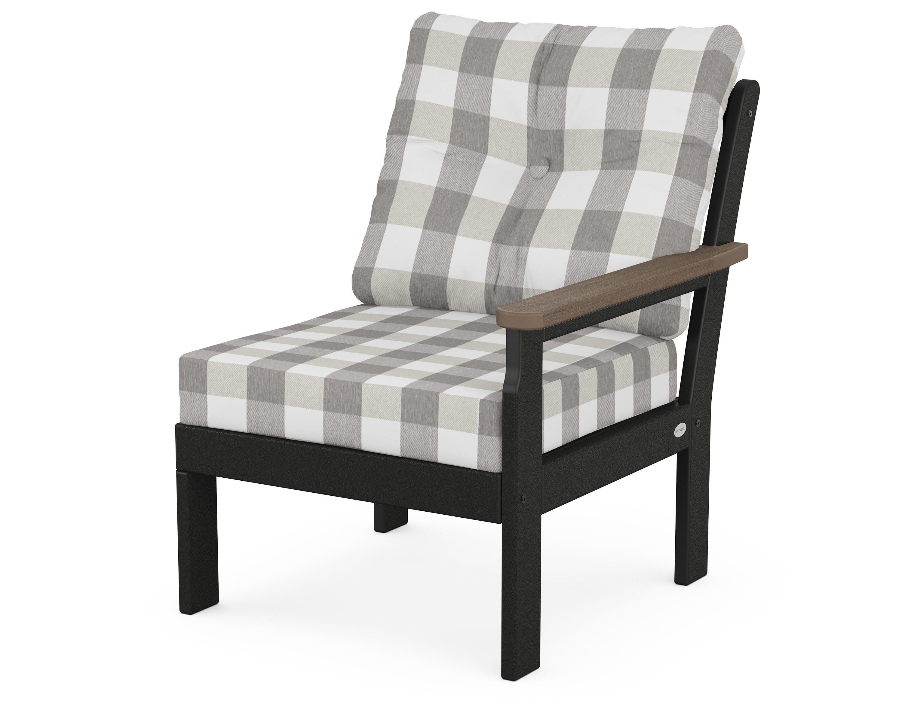 Vineyard Modular Right Arm Chair in Black / Kona / Buffalo Plaid Grey Mist