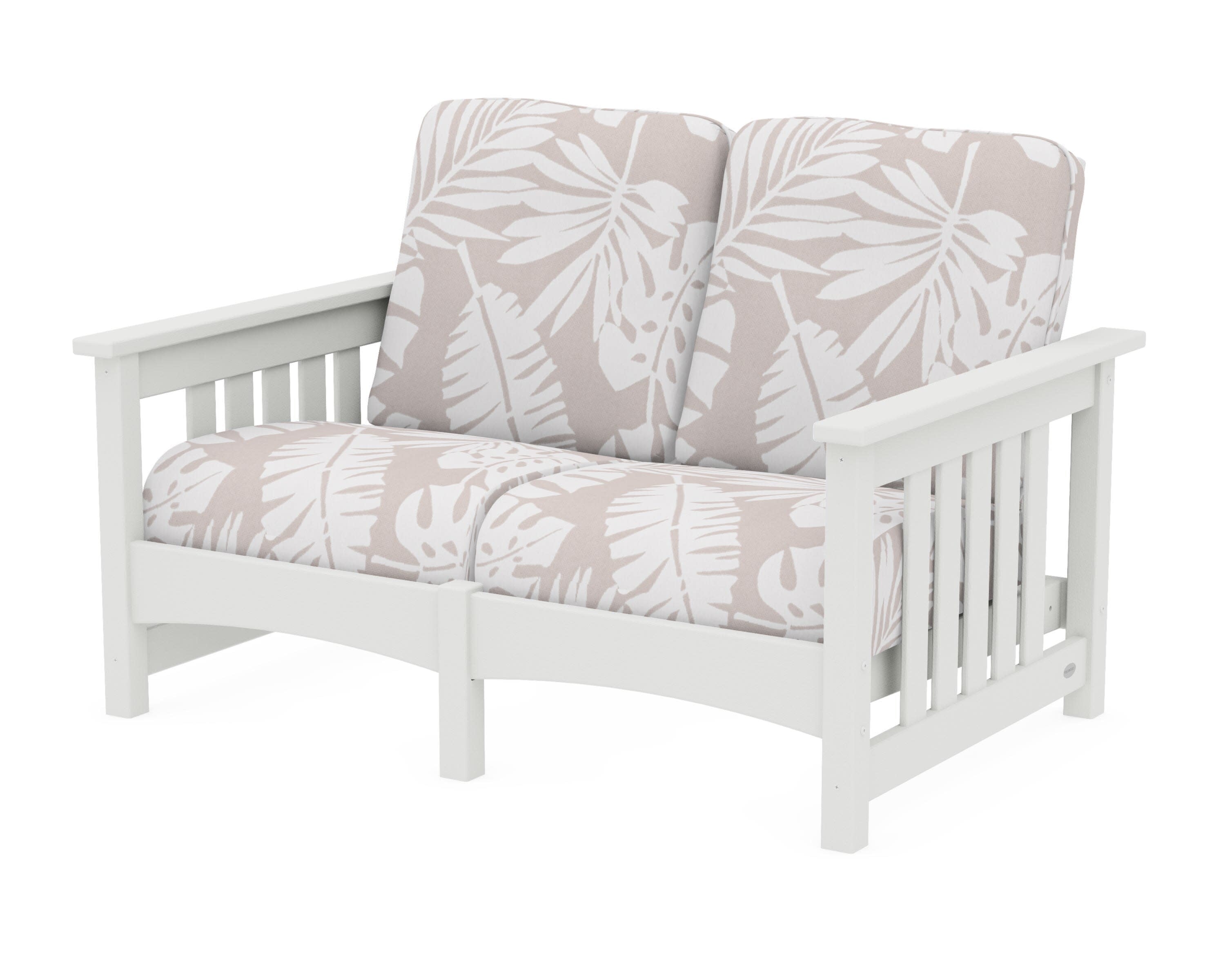 Club Mission Loveseat in Vintage White / Leaf Dune Burlap