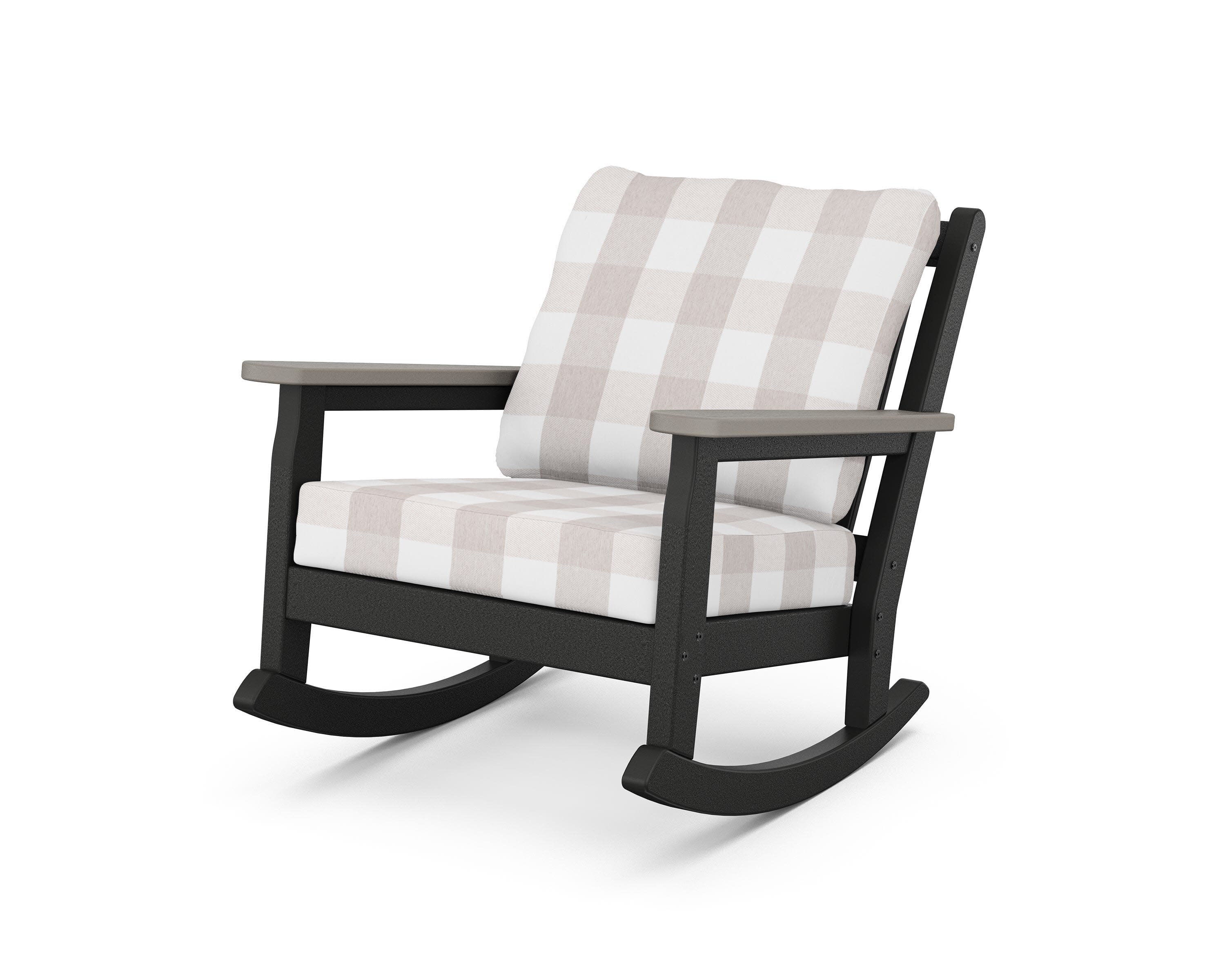 Chippendale Deep Seating Rocking Chair in Black / Driftwood / Buffalo Plaid Dune Burlap