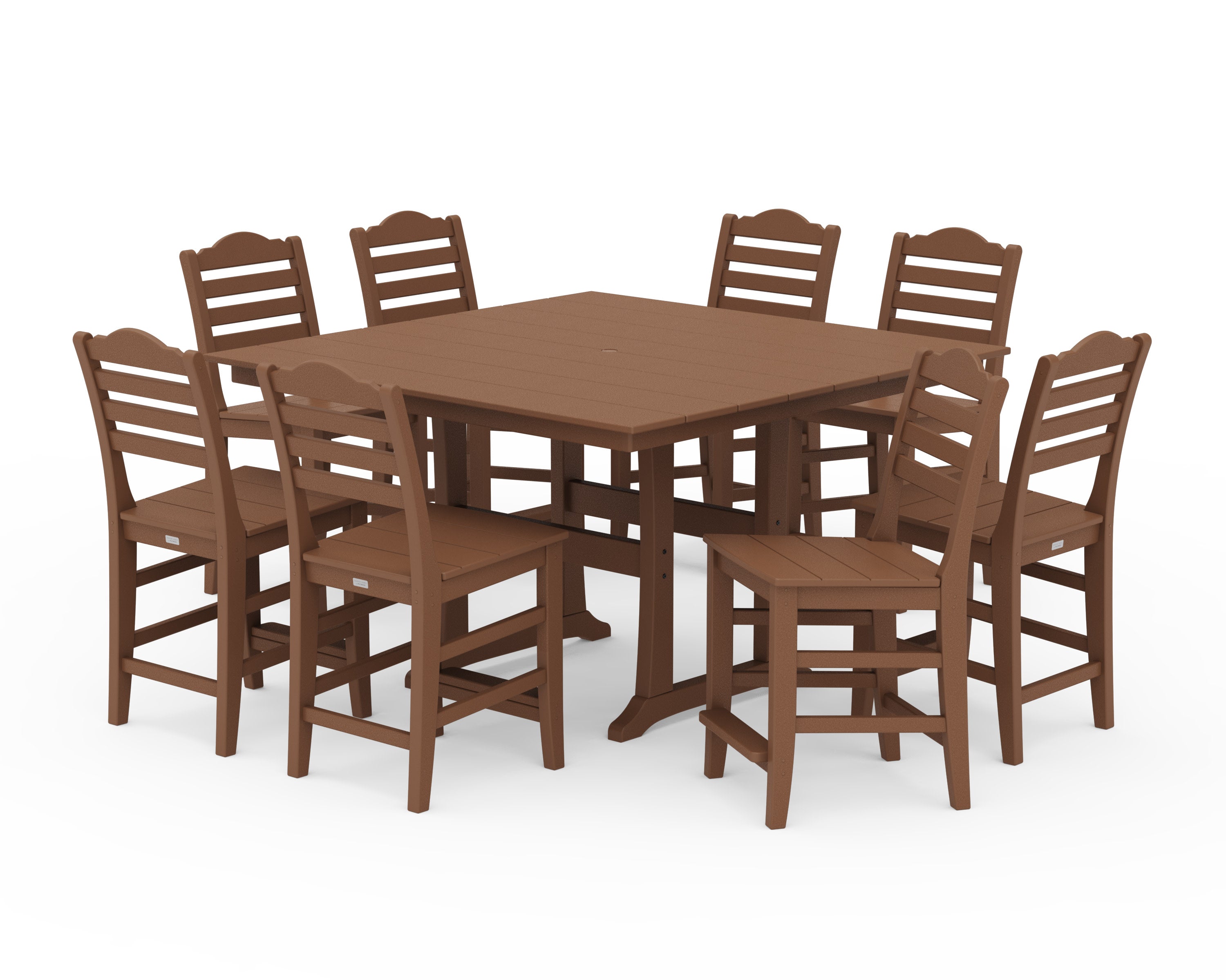 Savannah Side Chair 9-Piece Square Farmhouse Counter Set with Trestle Legs in Teak