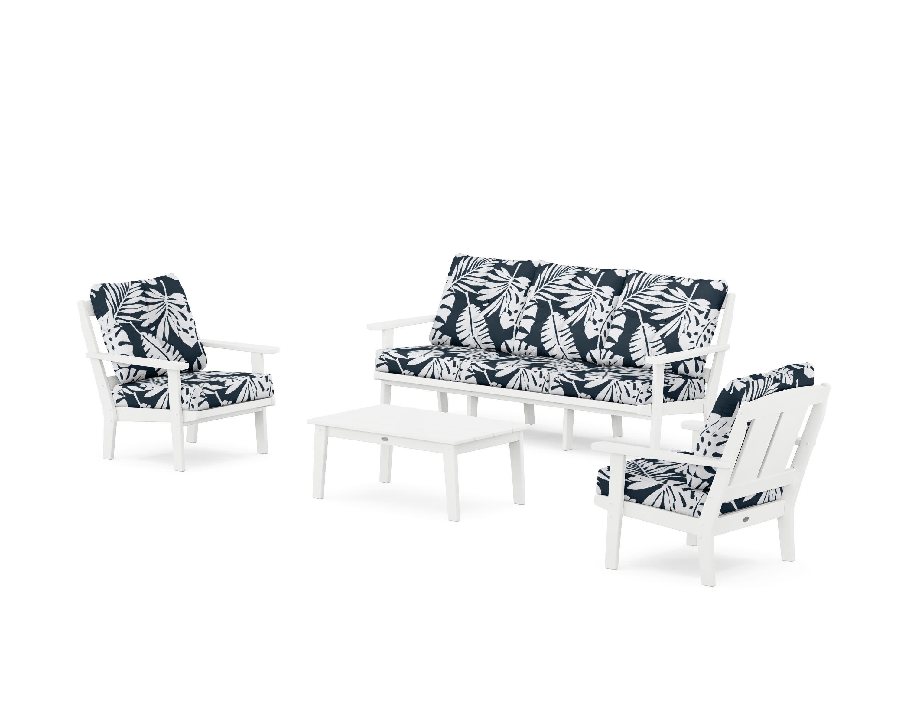 Mission 4-Piece Deep Seating Set with Sofa in White / Leaf Marine Indigo