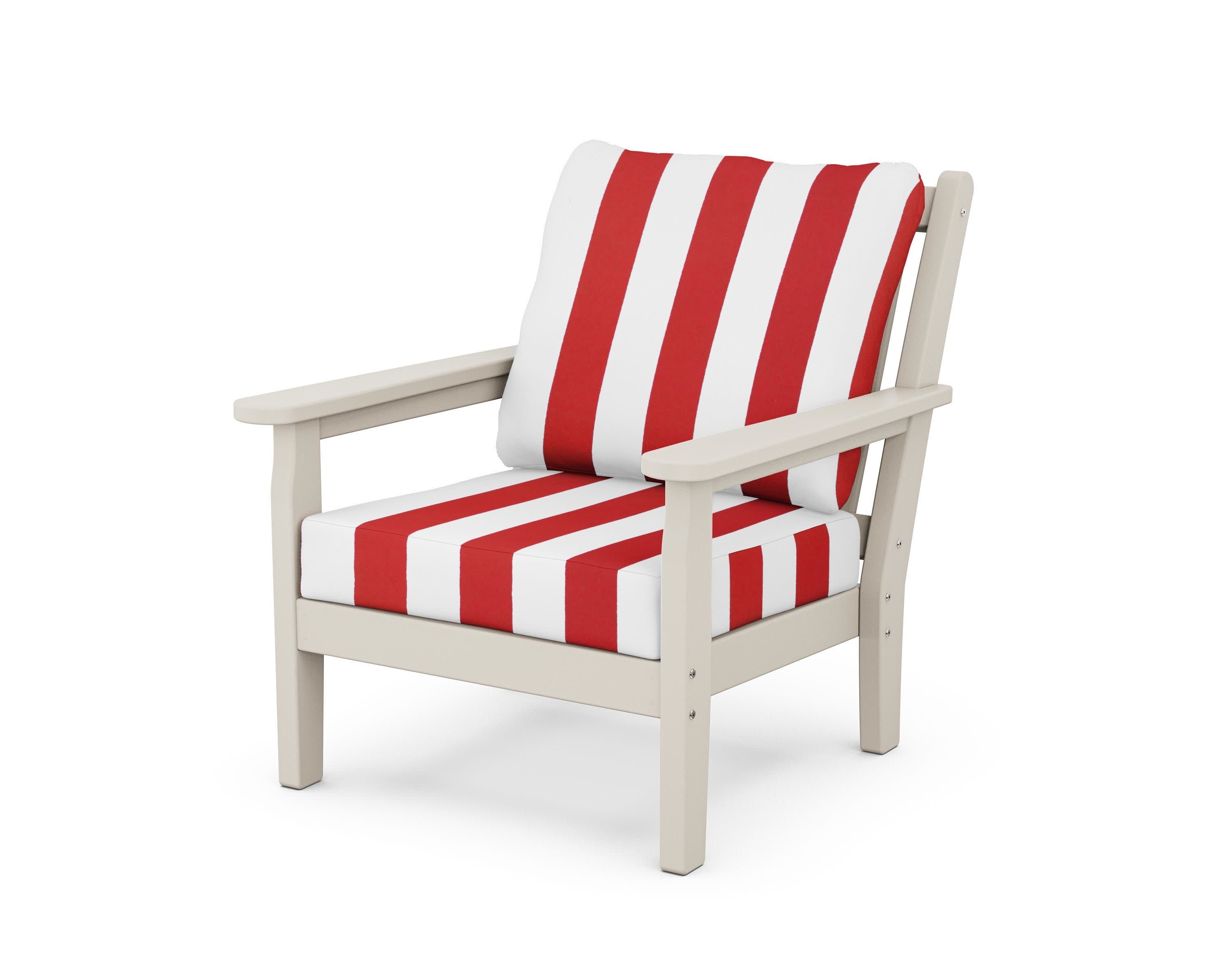 Chippendale Deep Seating Chair in Sand / Cabana Stripe Crimson