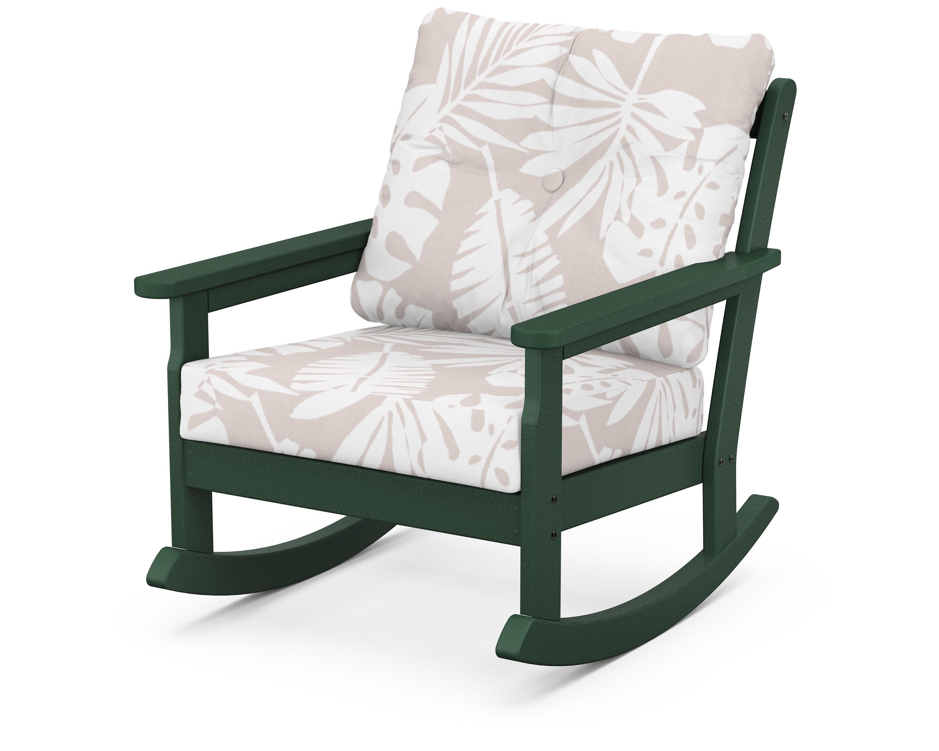 Vineyard Deep Seating Rocking Chair in Green / Leaf Dune Burlap