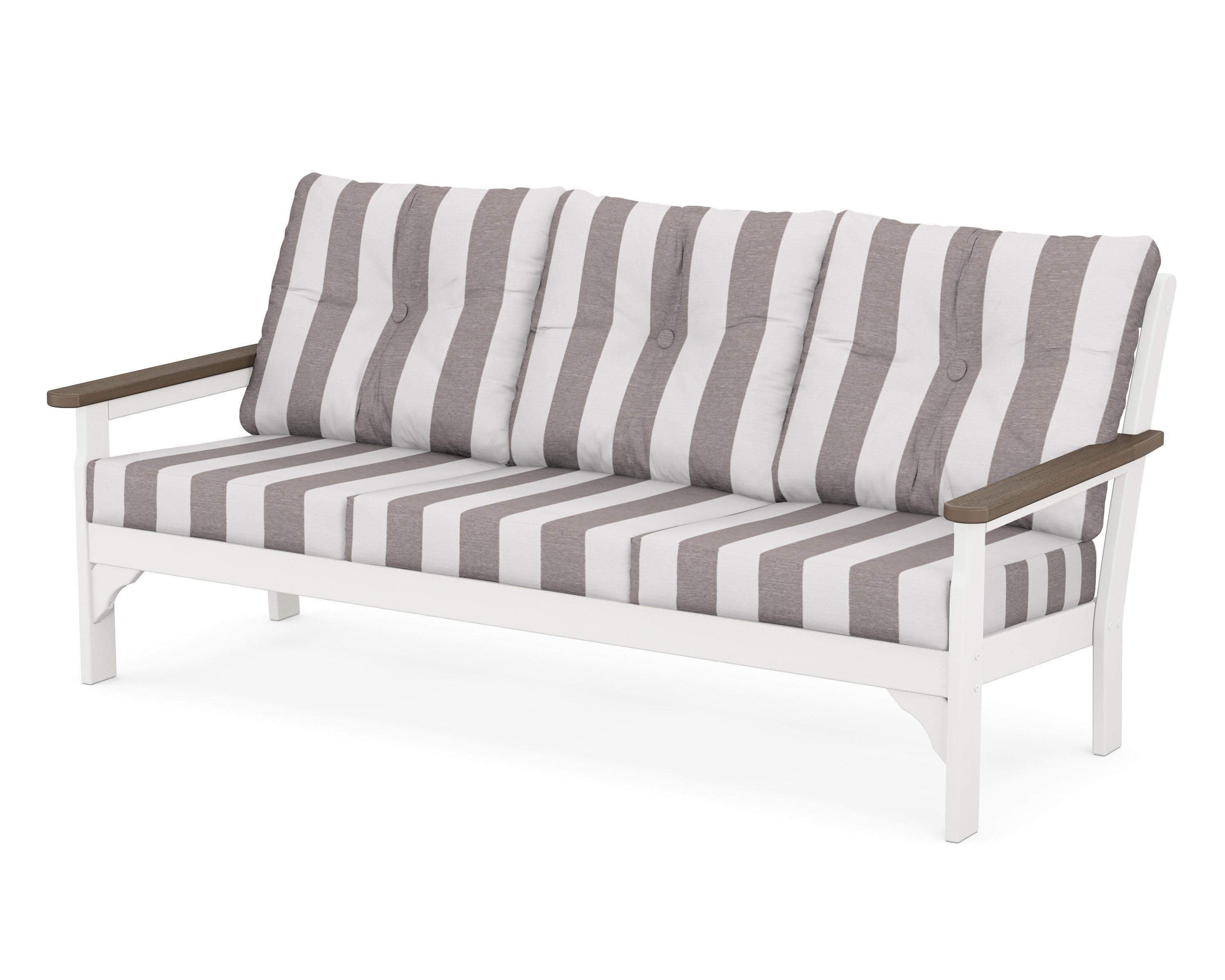Vineyard Deep Seating Sofa in White / Kona / Cabana Stripe Grey Mist