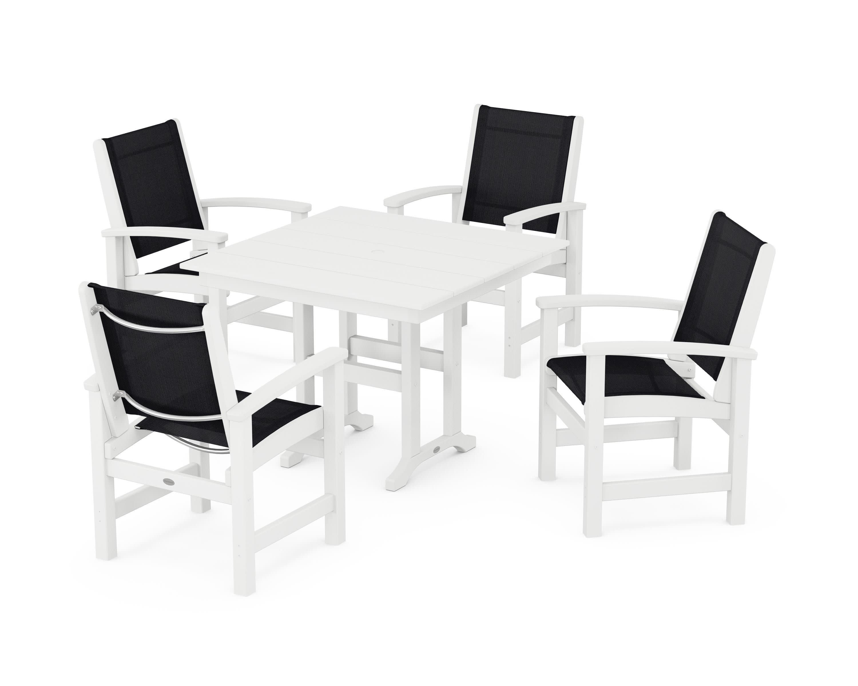 Coastal 5-Piece Farmhouse Dining Set in White / Black Sling