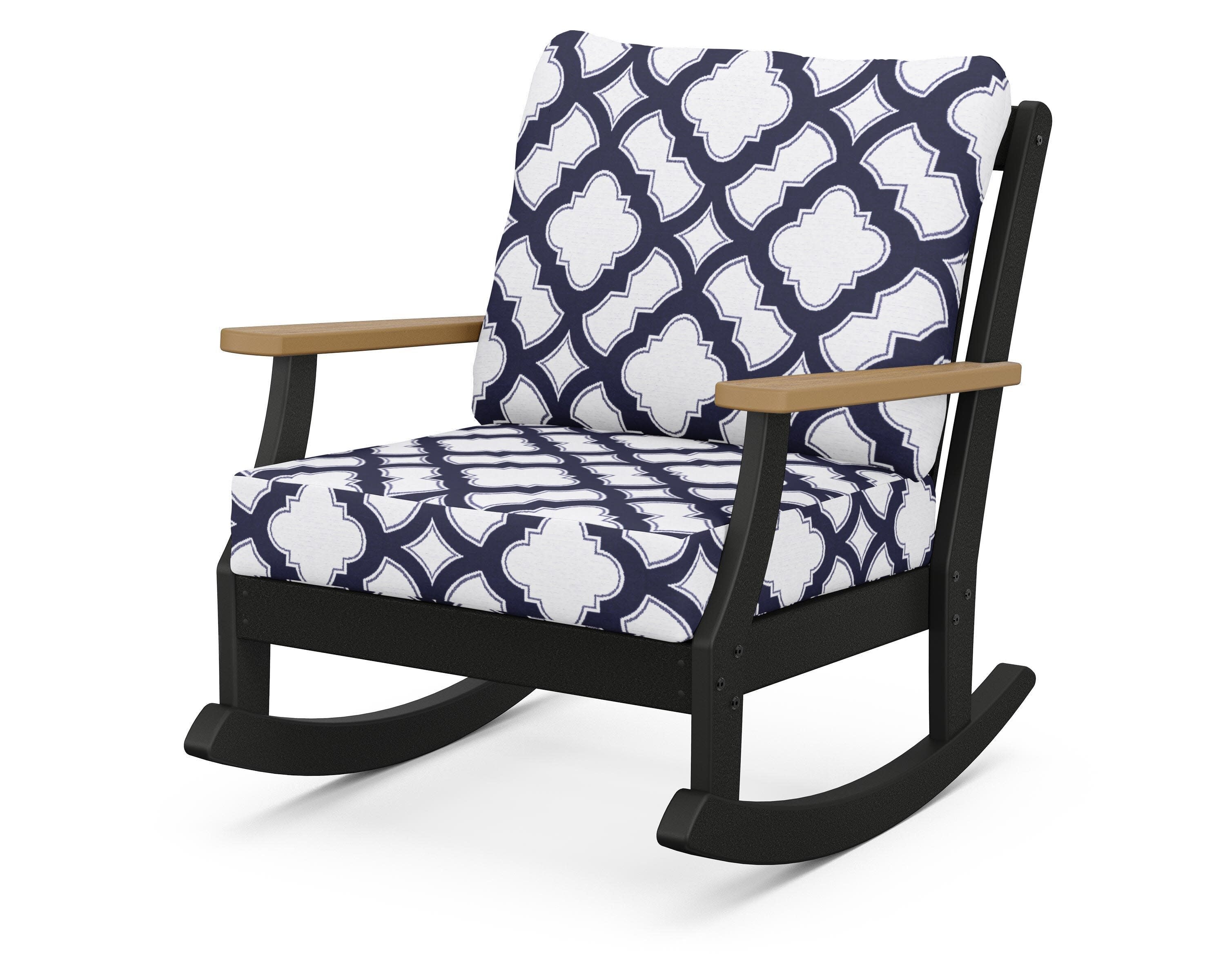 Braxton Deep Seating Rocking Chair in Black / Natural / Trellis Navy