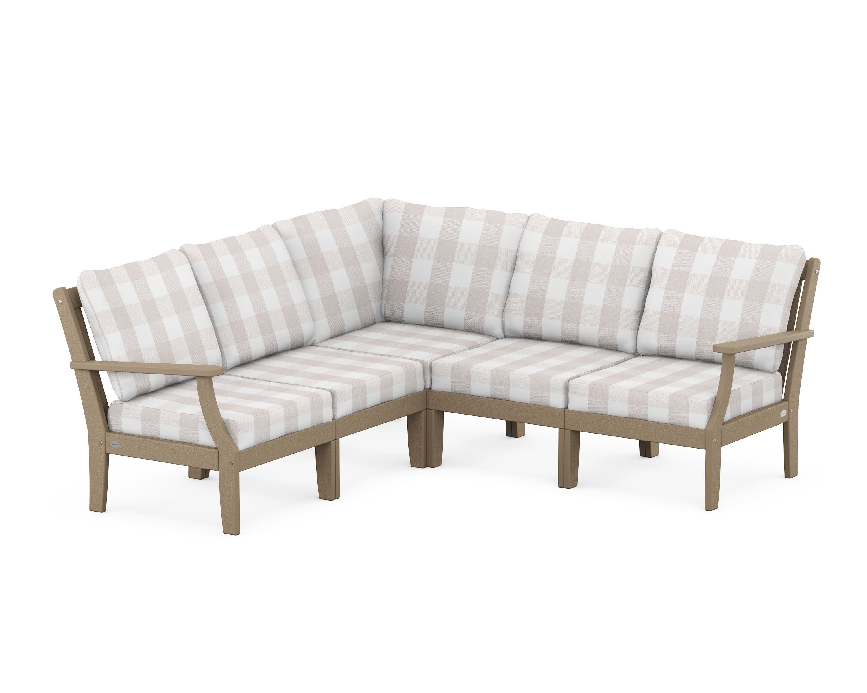 Braxton Modular 5-Piece Deep Seating Set in Vintage Sahara / Buffalo Plaid Dune Burlap