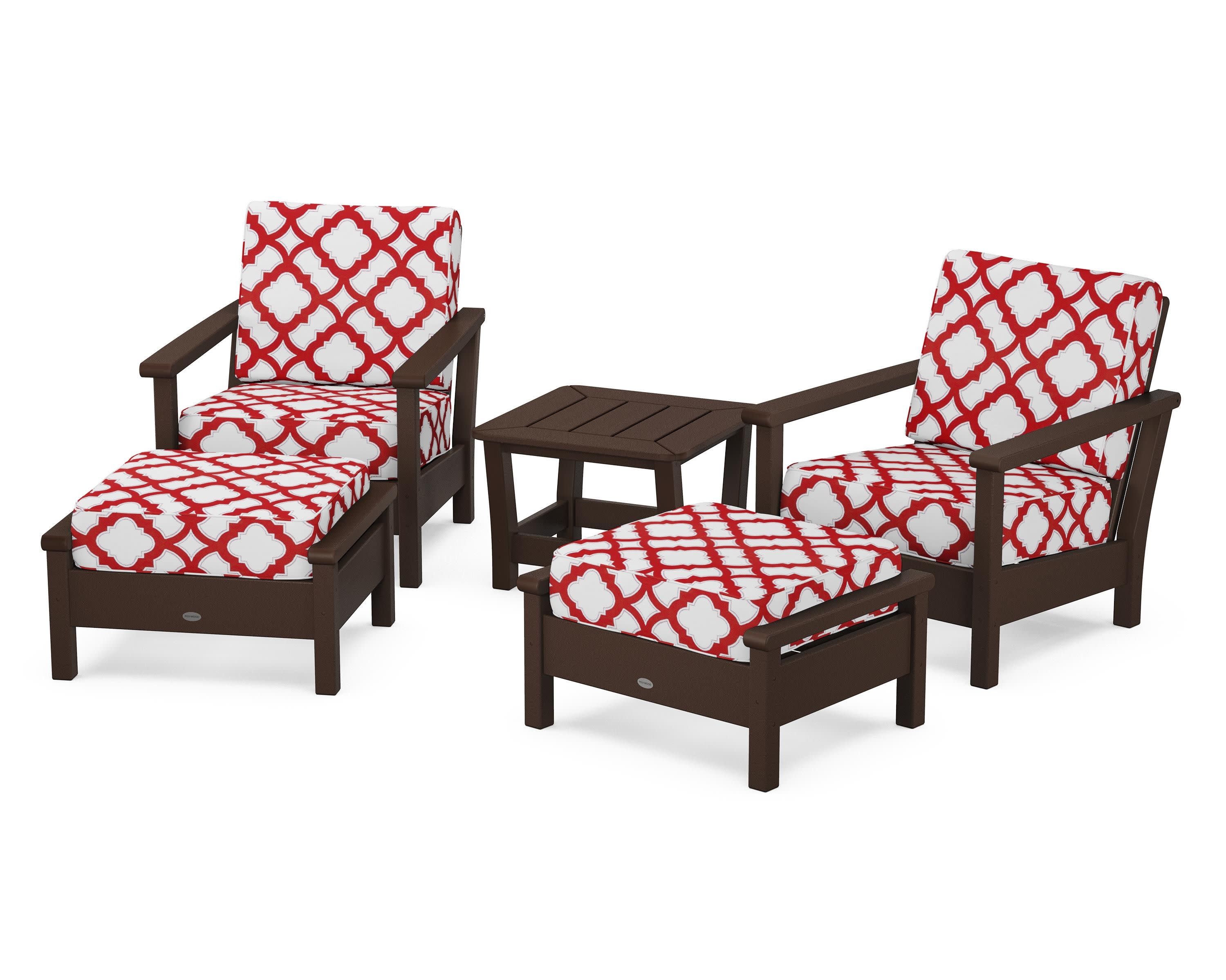 Harbour 5-Piece Deep Seating Chair Set in Mahogany / Trellis Crimson