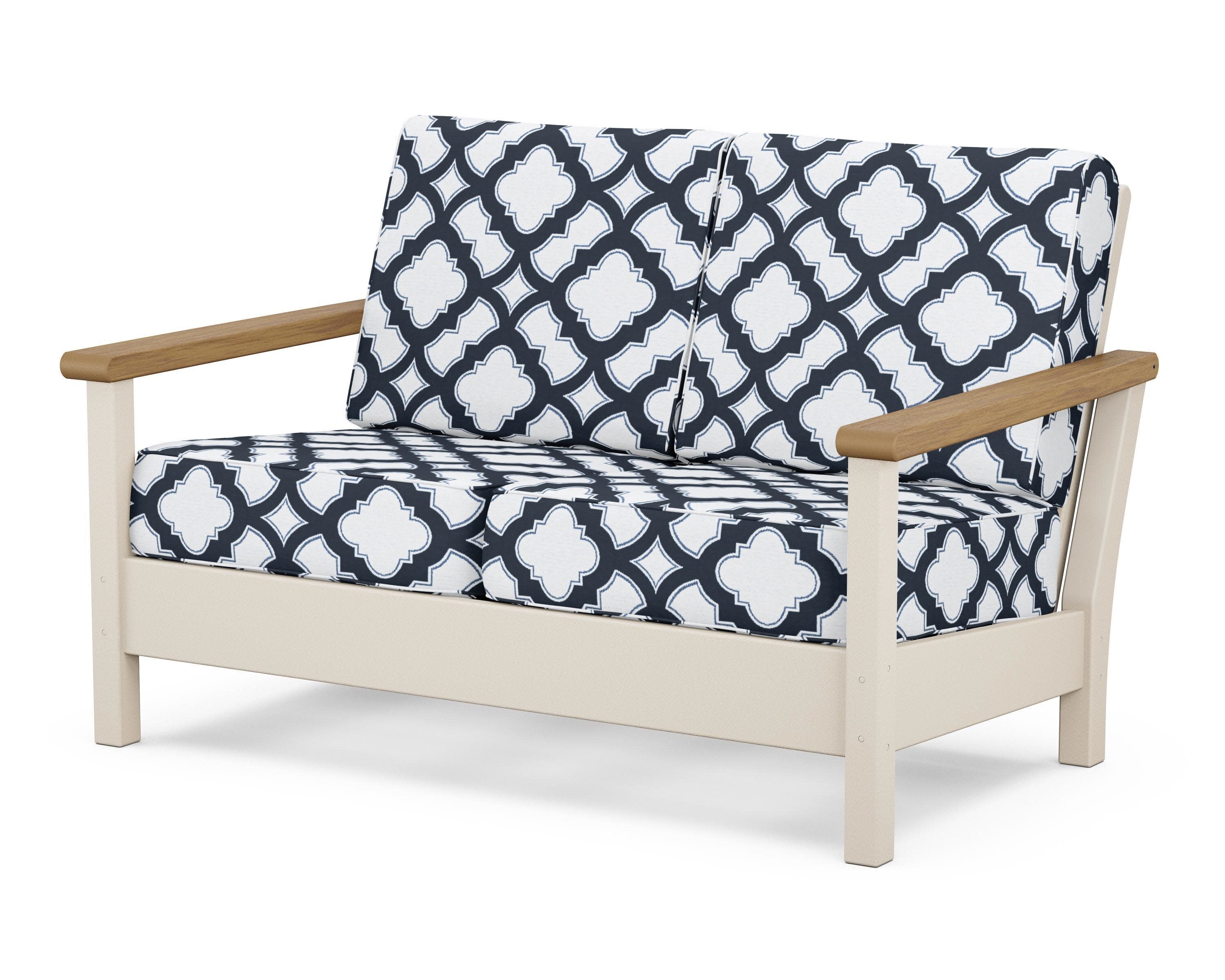 Harbour Deep Seating Loveseat in Sand / Natural / Trellis Marine Indigo