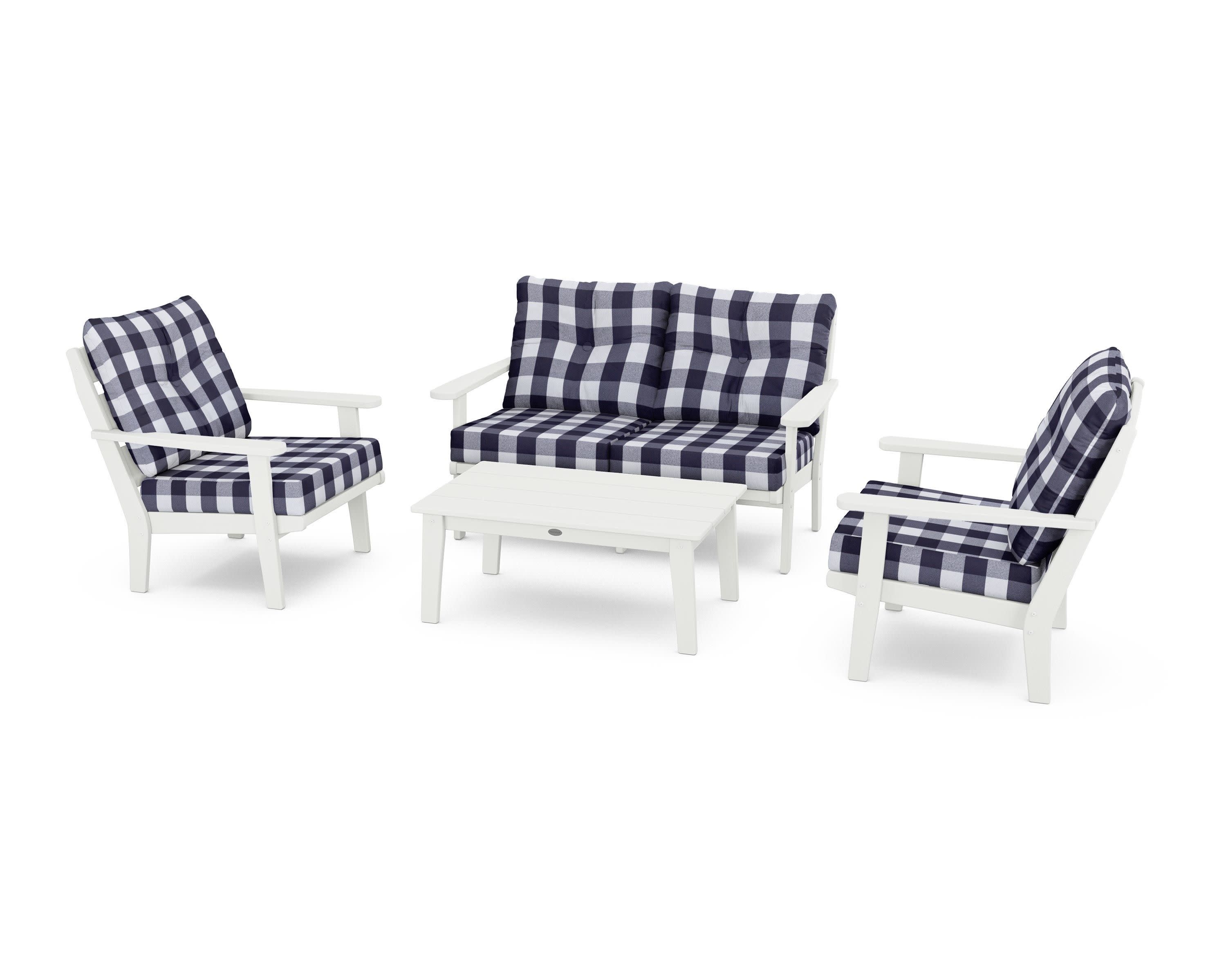 Lakeside 4-Piece Deep Seating Set in Vintage White / Buffalo Plaid Navy