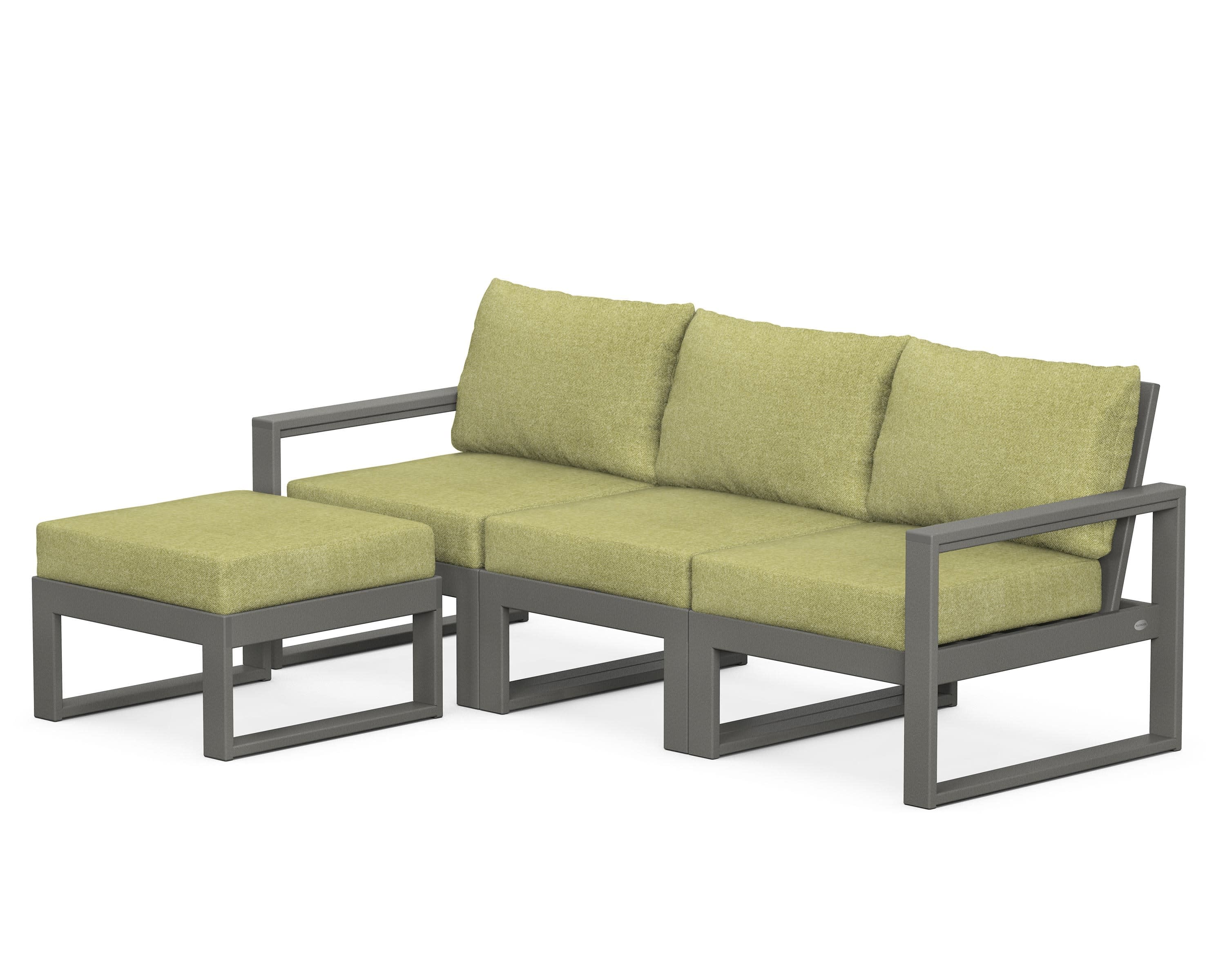 EDGE 4-Piece Modular Deep Seating Set with Ottoman in Slate Grey / Chartreuse Boucle
