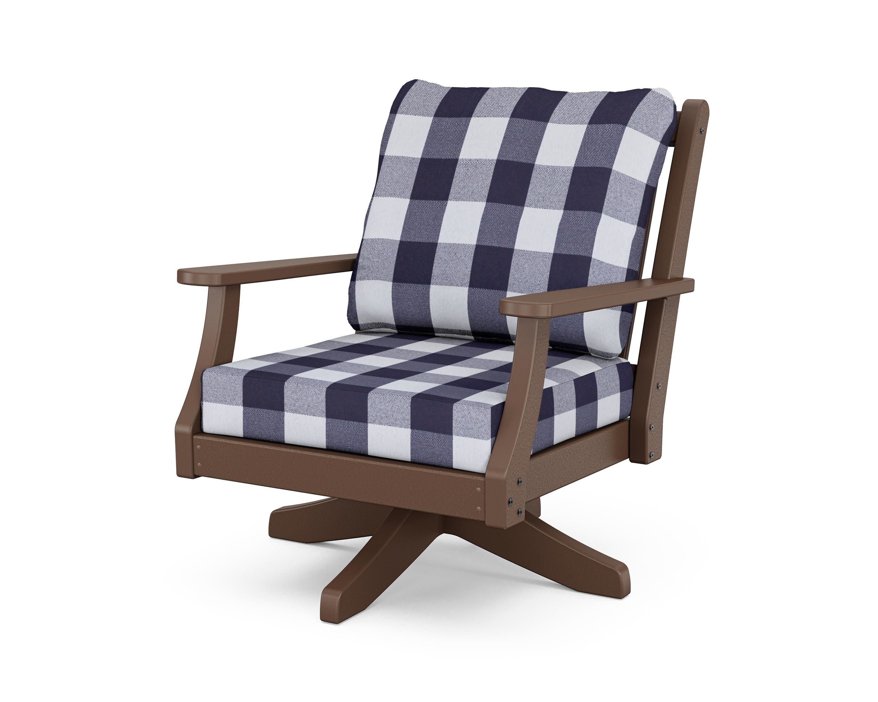 Wovendale Deep Seating Swivel Chair in Mahogany / Buffalo Plaid Navy