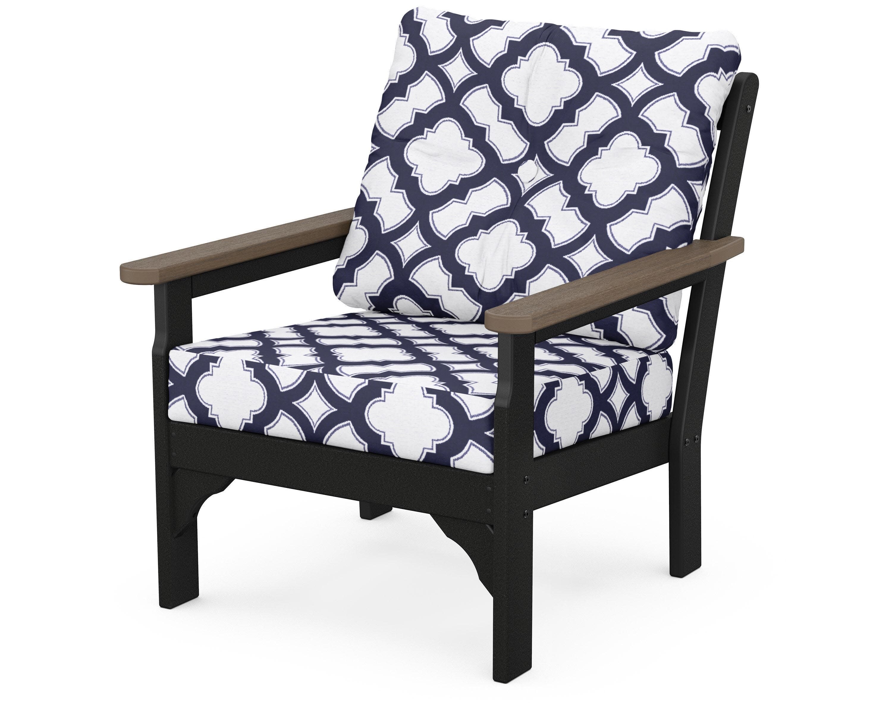 Vineyard Deep Seating Chair in White / Kona / Trellis Navy