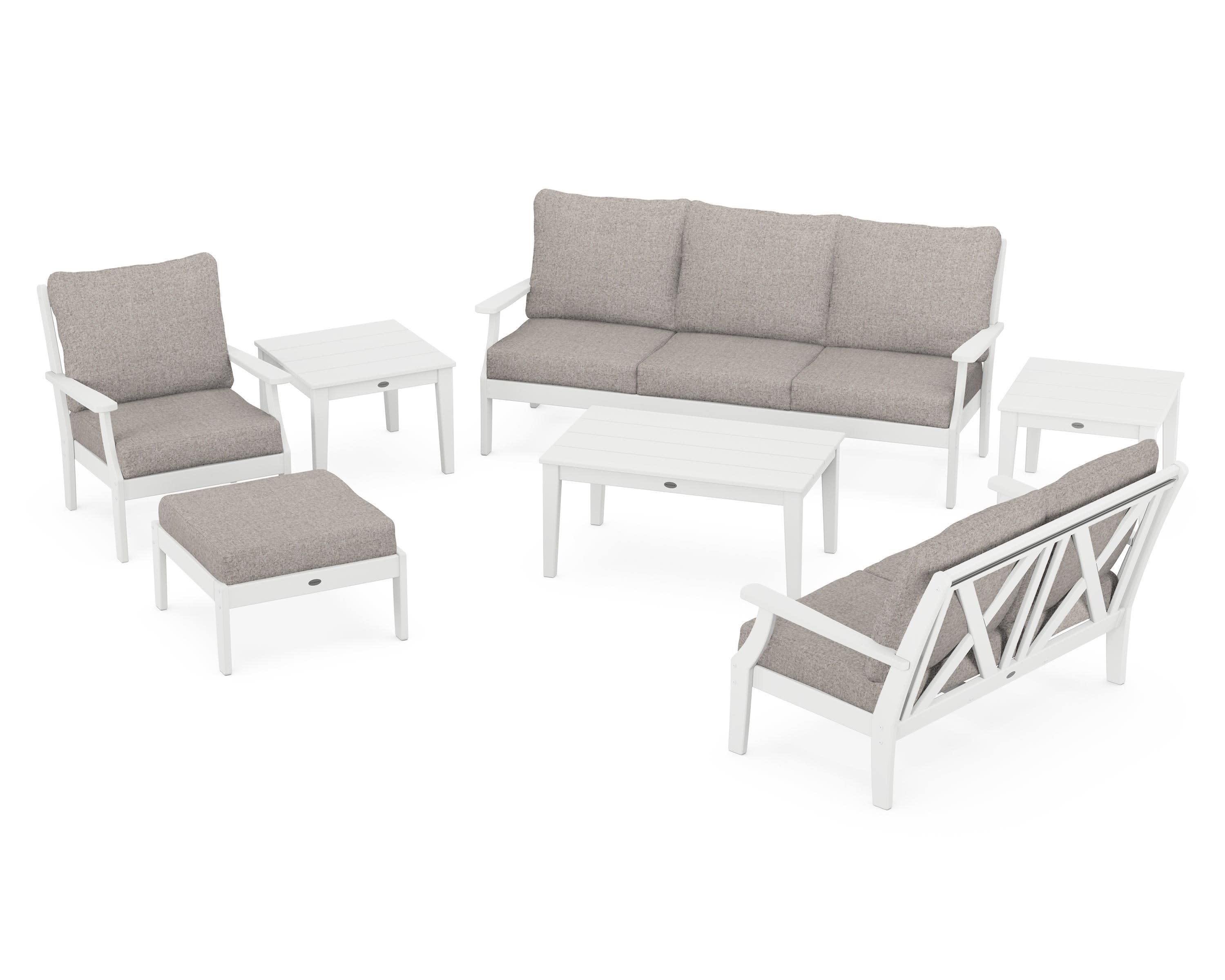 Braxton 7-Piece Deep Seating Set in White / Weathered Tweed