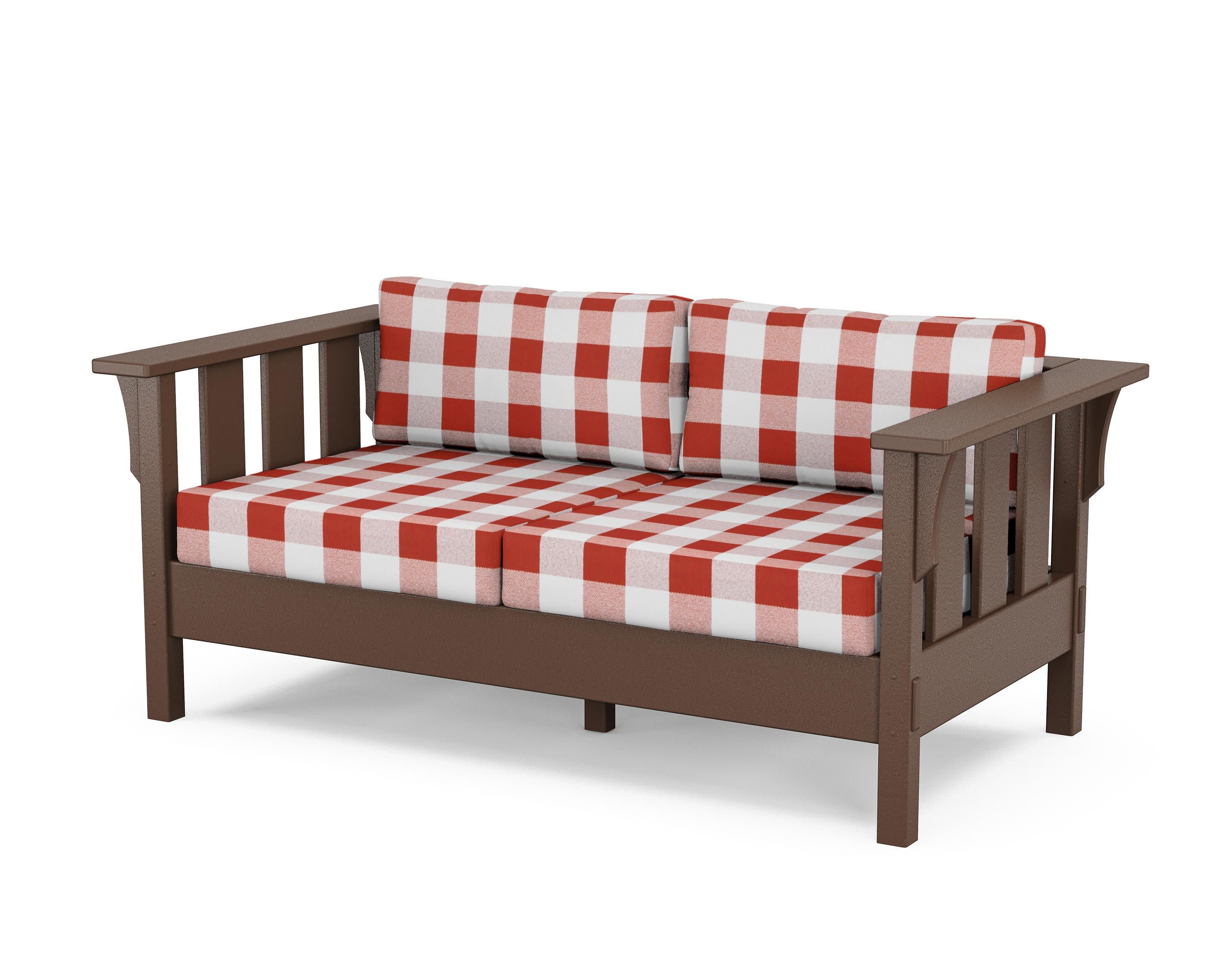 Acadia Deep Seating Loveseat in Mahogany / Buffalo Plaid Crimson