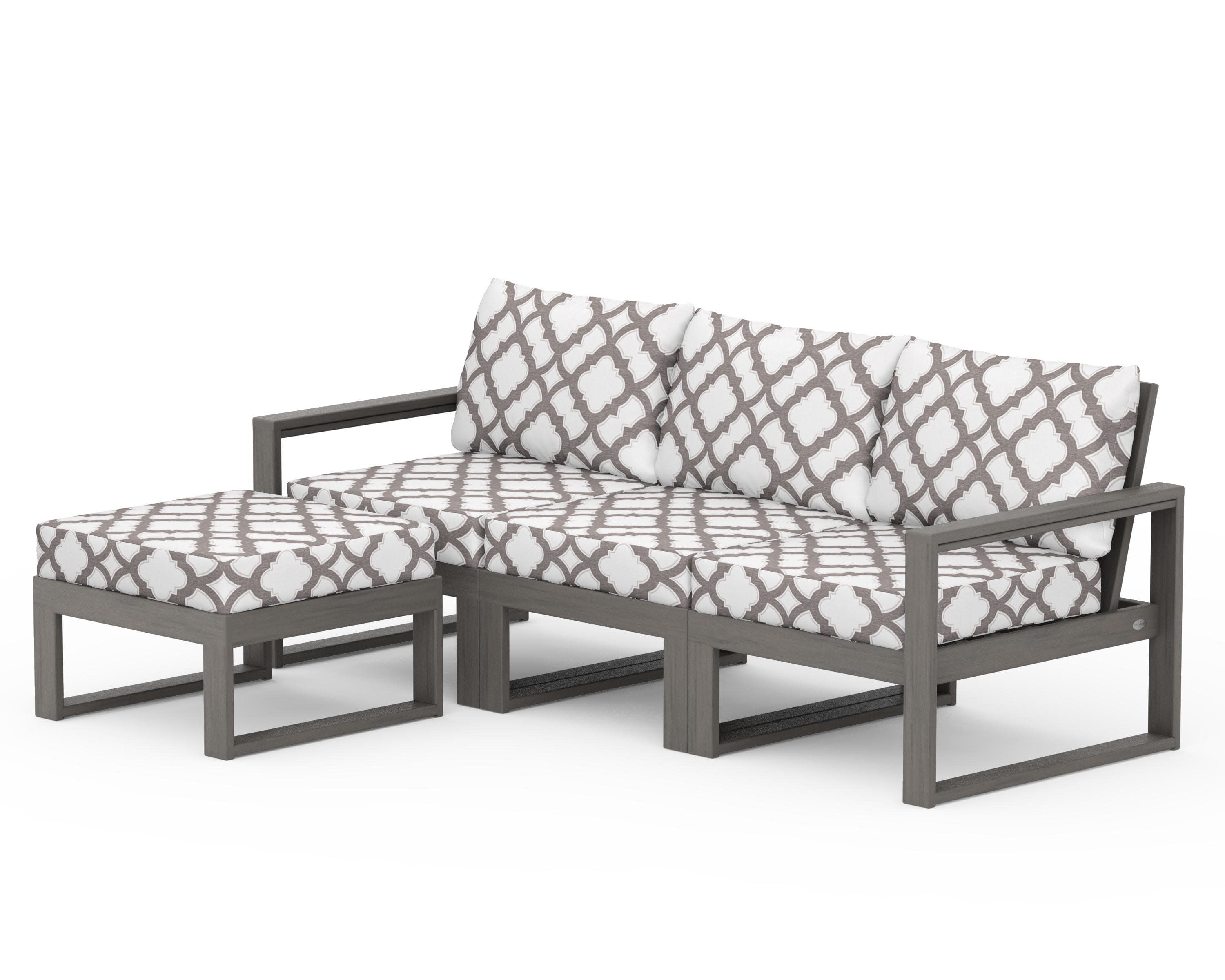 EDGE 4-Piece Modular Deep Seating Set with Ottoman in Driftwood / Trellis Grey Mist