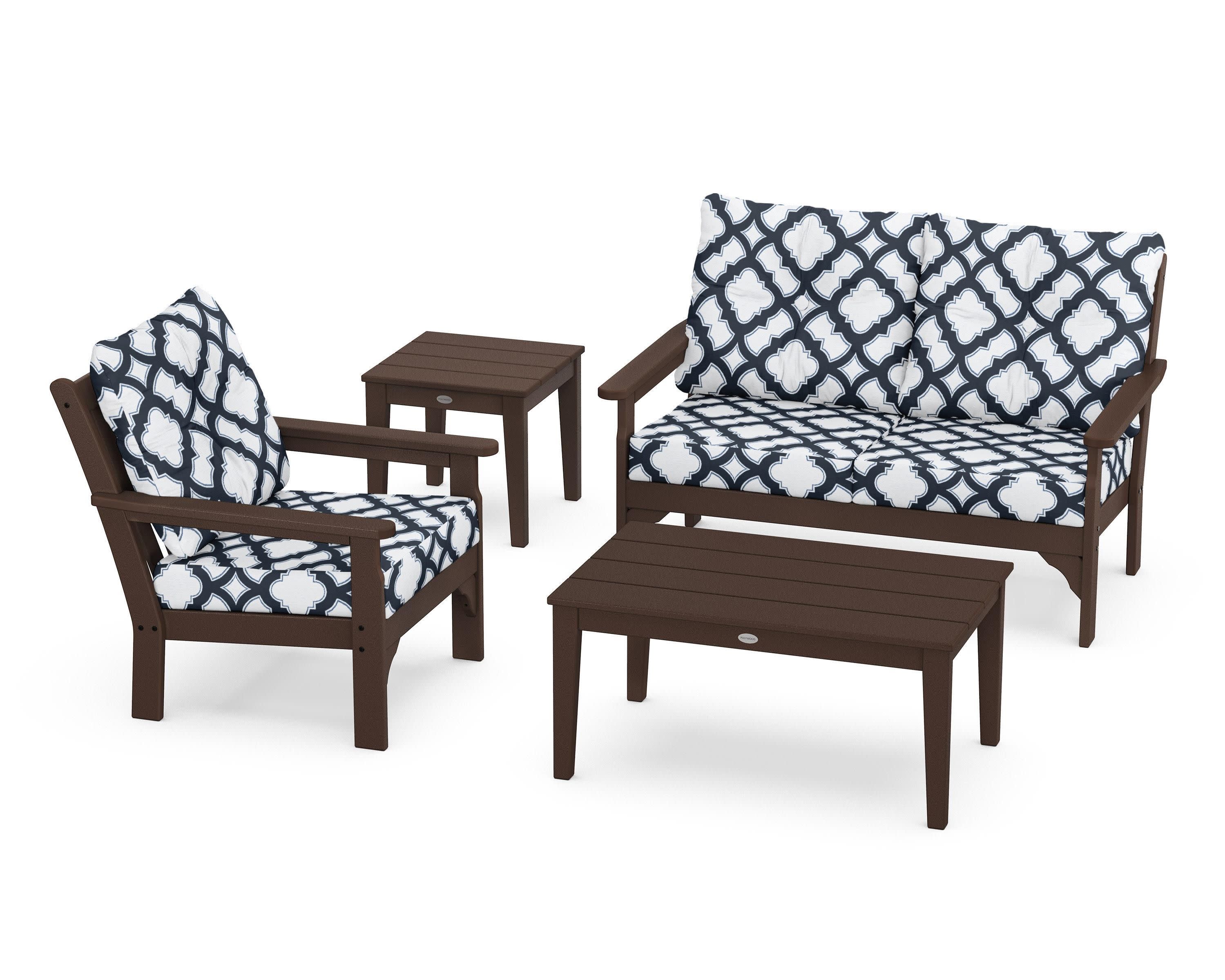 Vineyard 4-Piece Deep Seating Set in Mahogany / Trellis Marine Indigo
