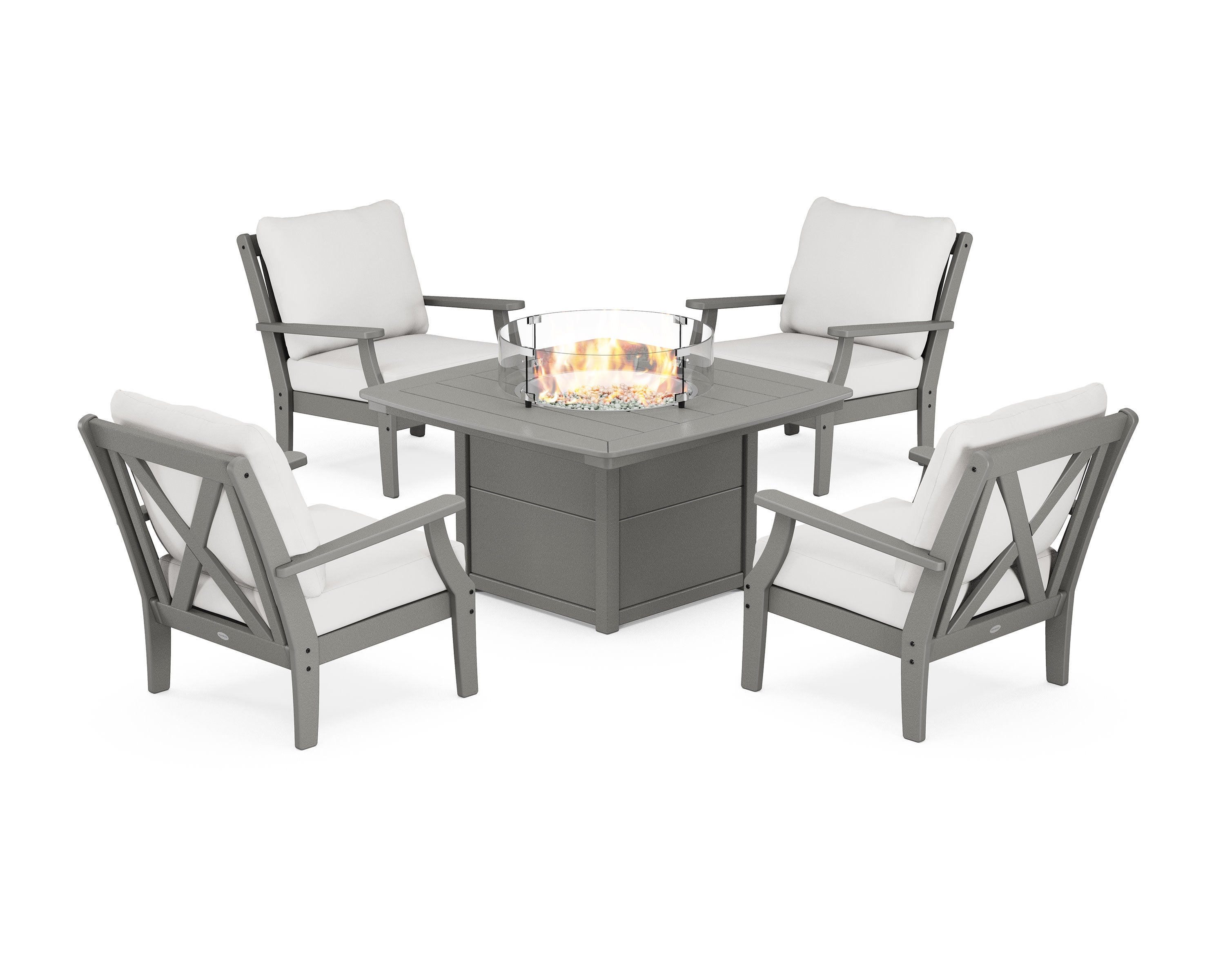 Braxton 5-Piece Deep Seating Conversation Set with Fire Pit Table in Slate Grey / Natural Linen