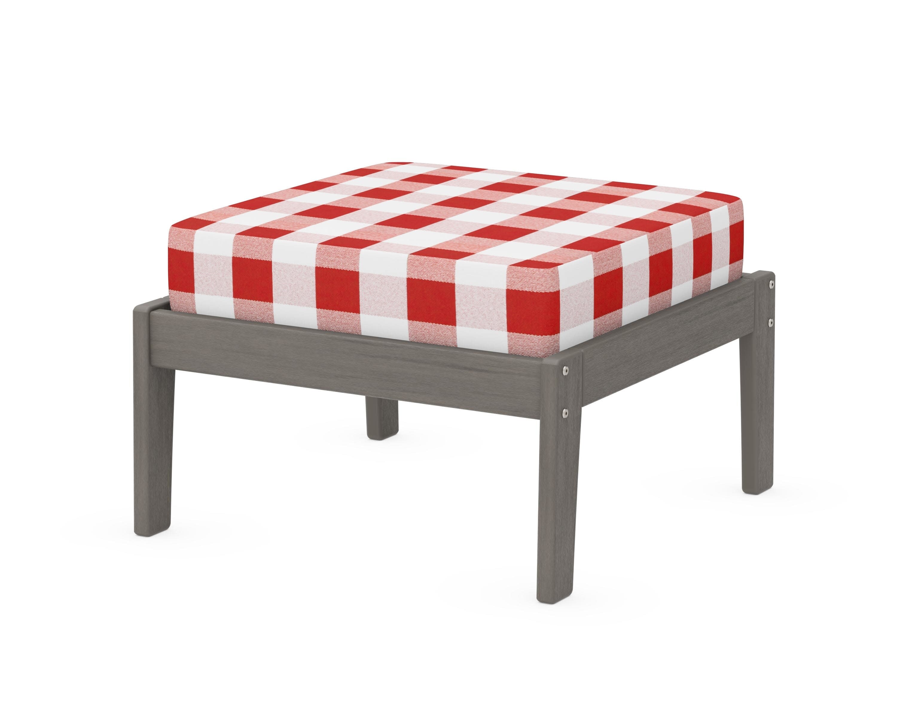 Deep Seating Ottoman in Driftwood / Buffalo Plaid Crimson