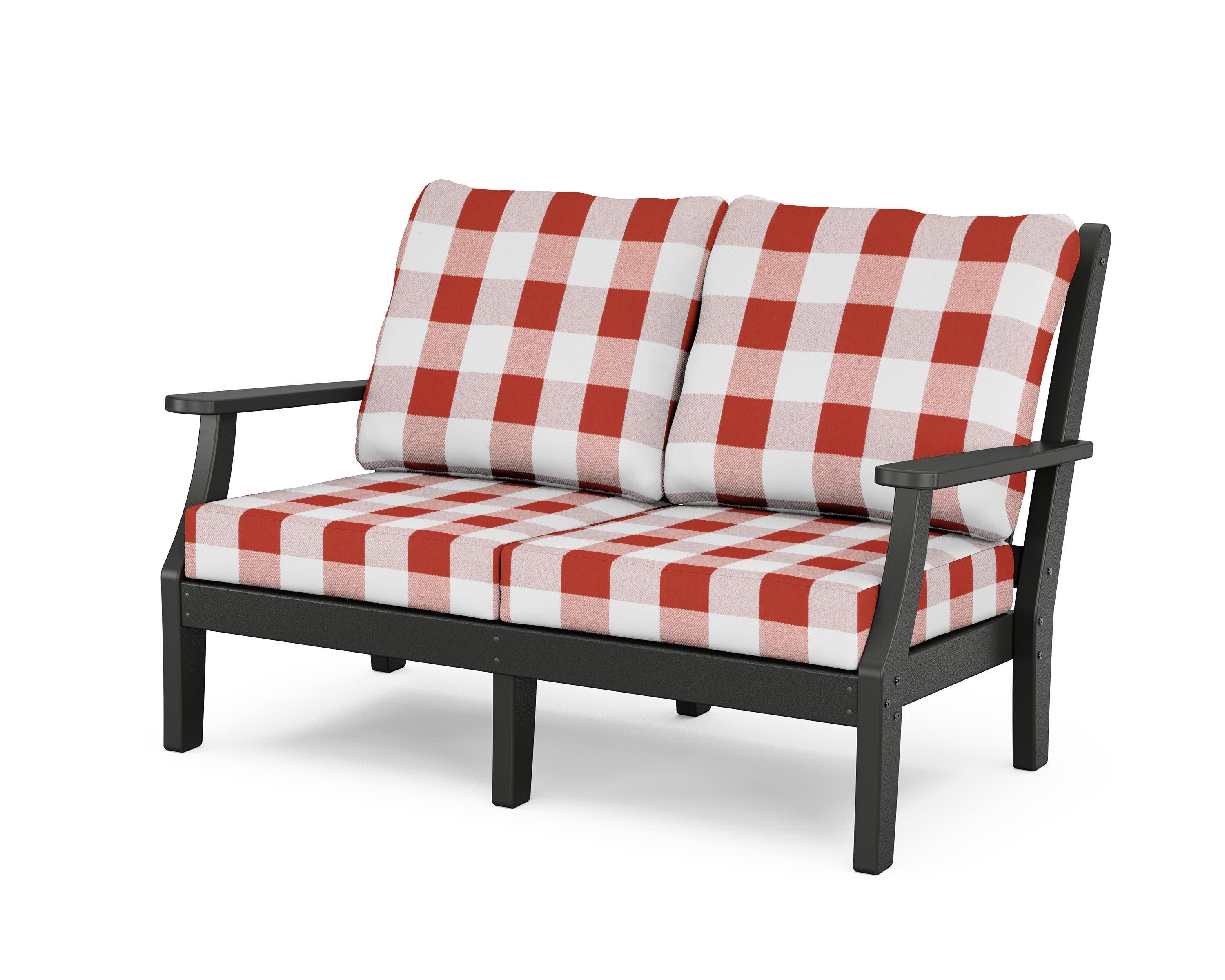 Wovendale Deep Seating Loveseat in Black / Buffalo Plaid Crimson