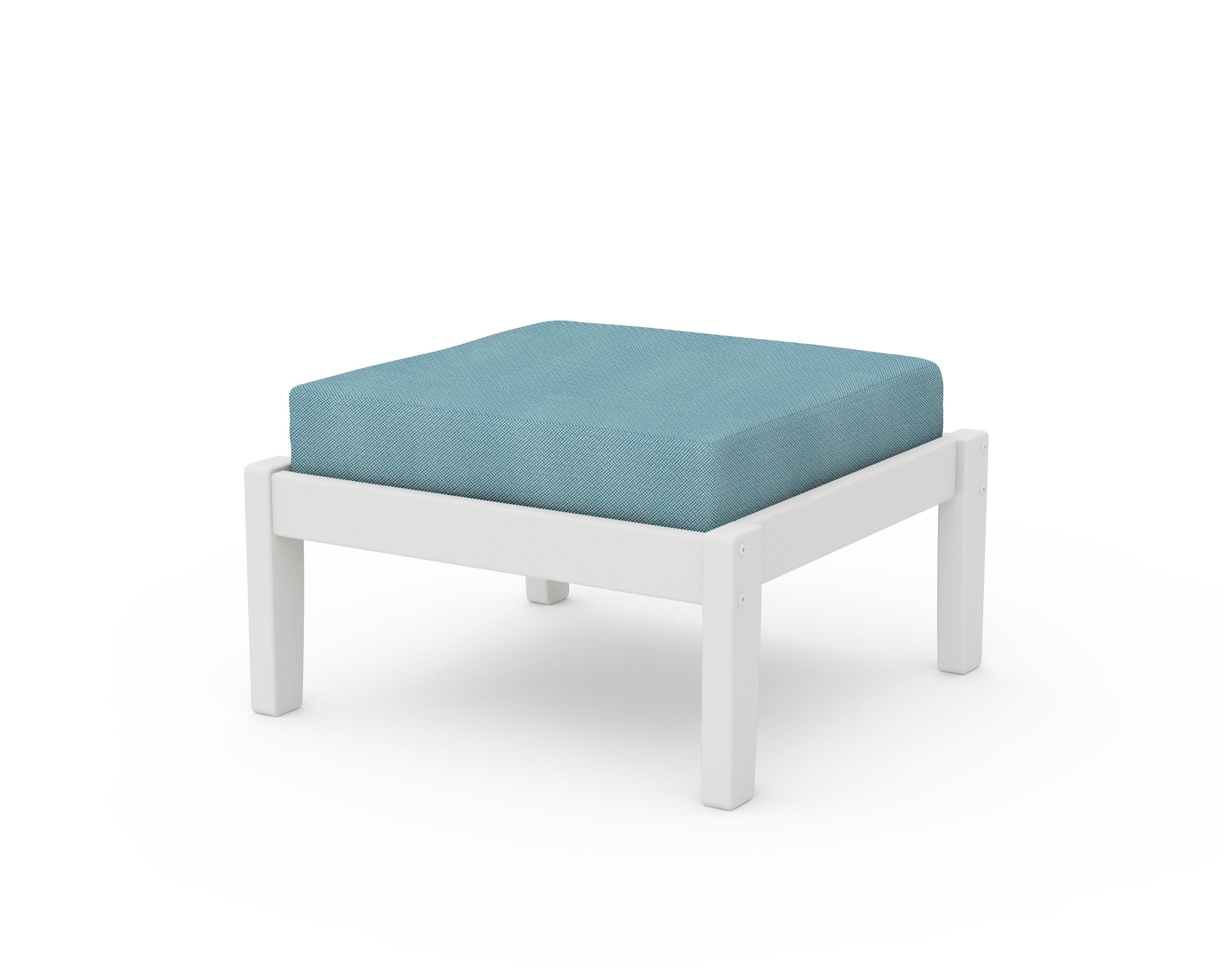 Deep Seating Ottoman in Vintage White / Lattice Sky Blue