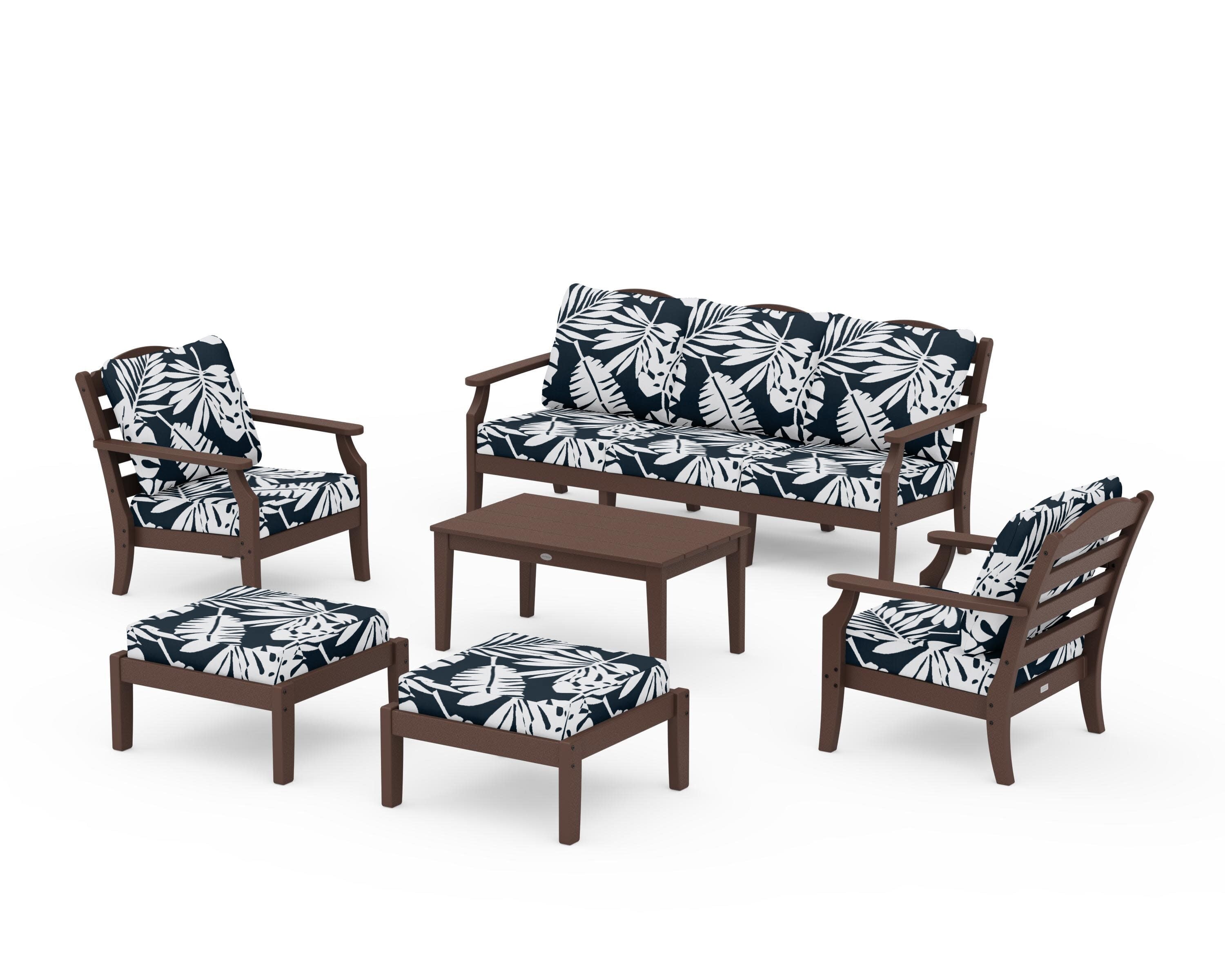 Savannah 6-Piece Lounge Sofa Set in Mahogany / Leaf Marine Indigo