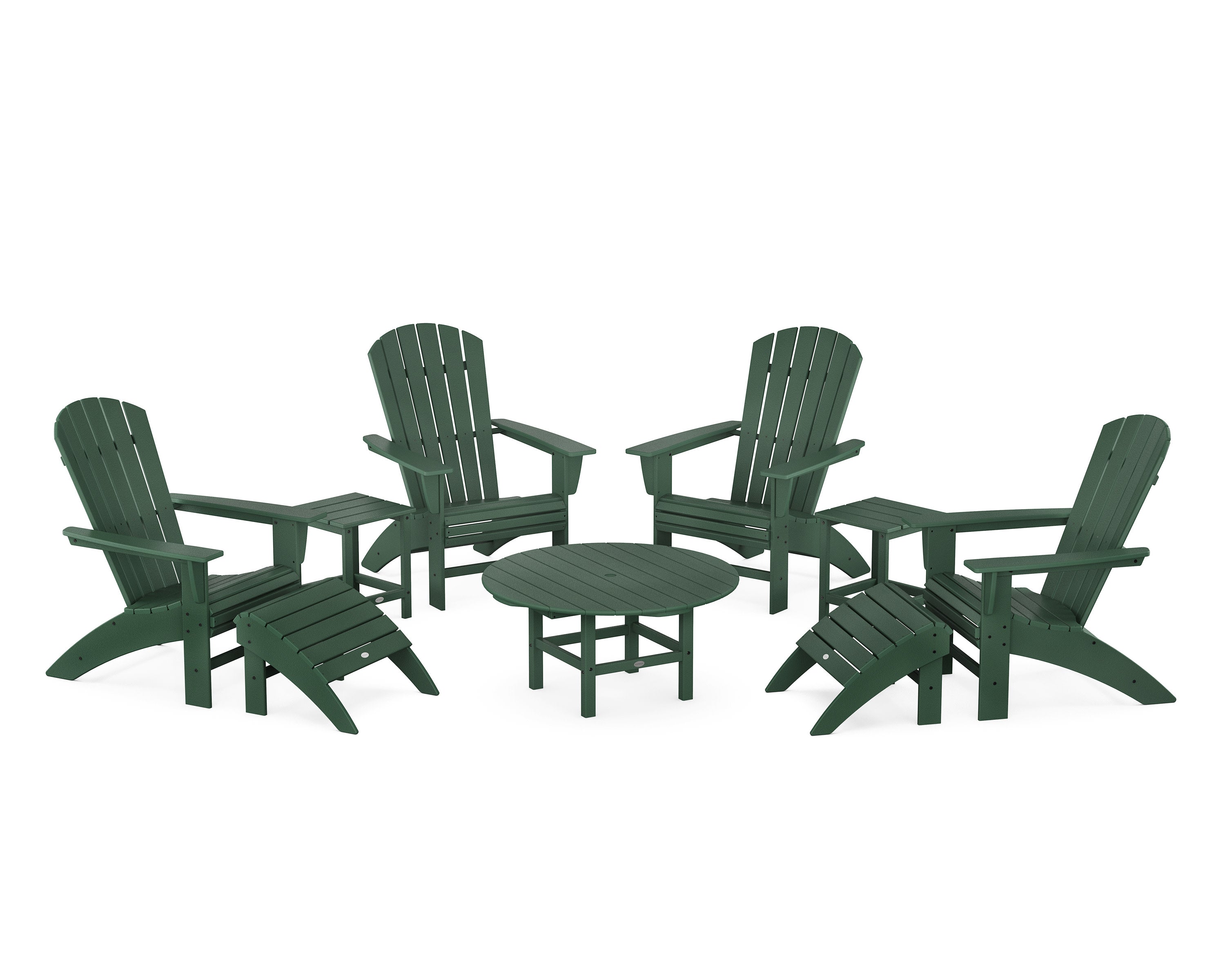 Nautical Curveback Adirondack Chair 9-Piece Conversation Set in Green