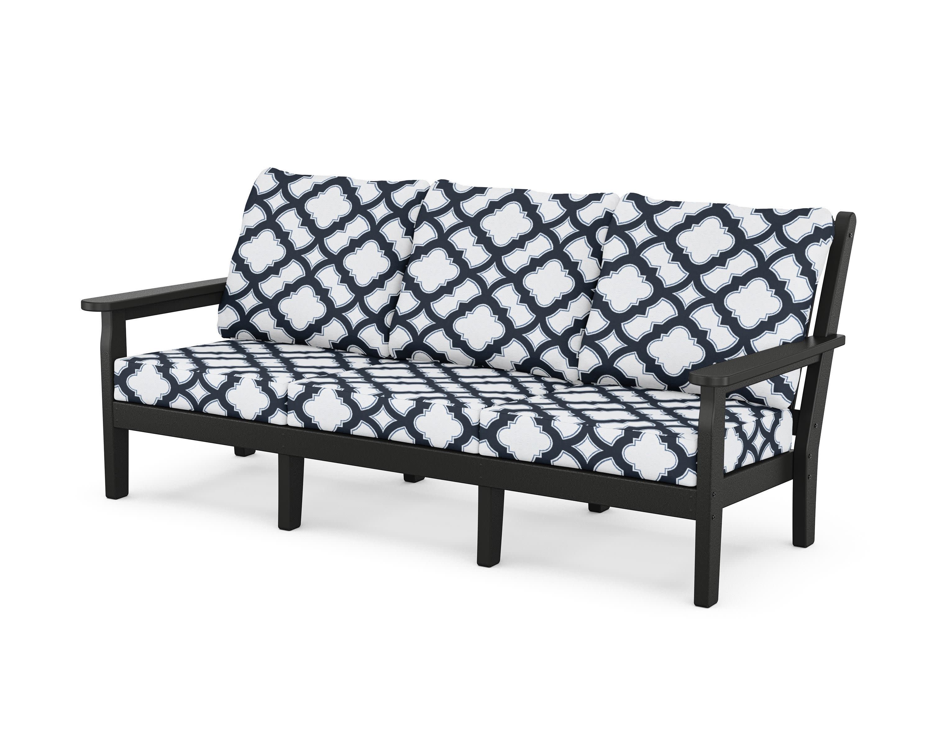 Chippendale Deep Seating Sofa in Black / Trellis Marine Indigo