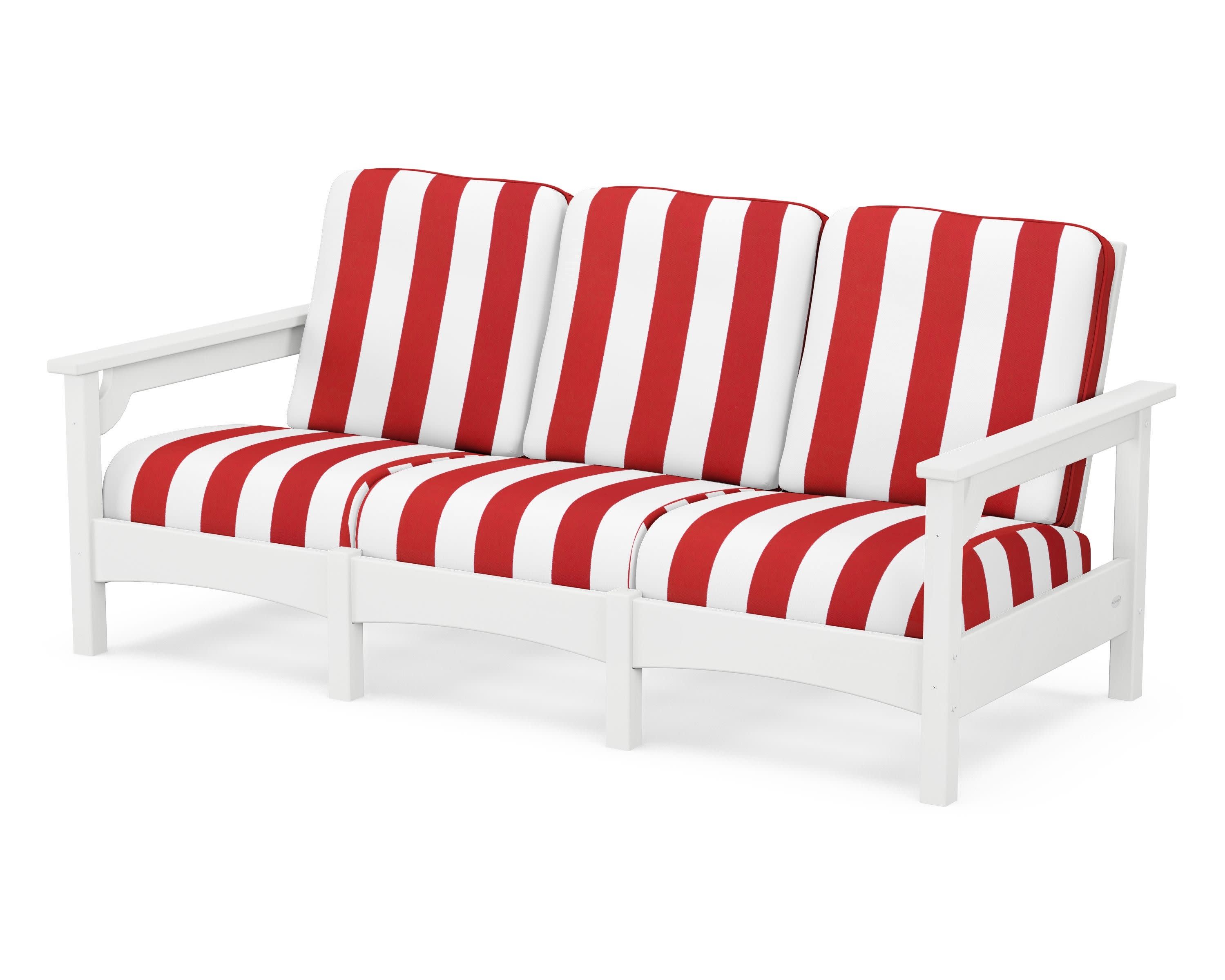 Club Sofa in White / Cabana Stripe Crimson