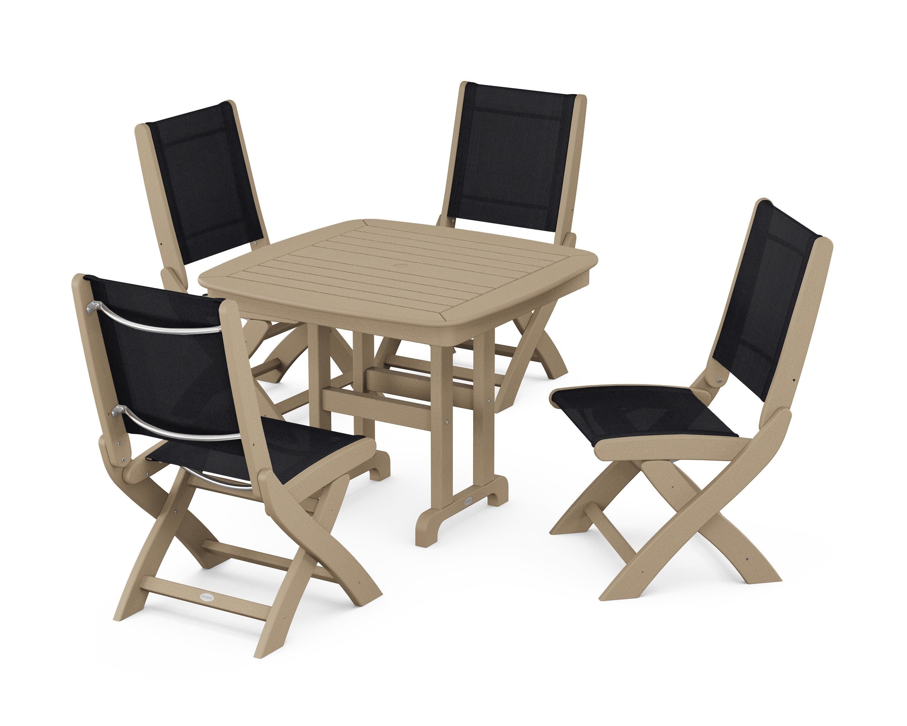 Coastal Folding Side Chair 5-Piece Dining Set in Vintage Sahara / Black Sling