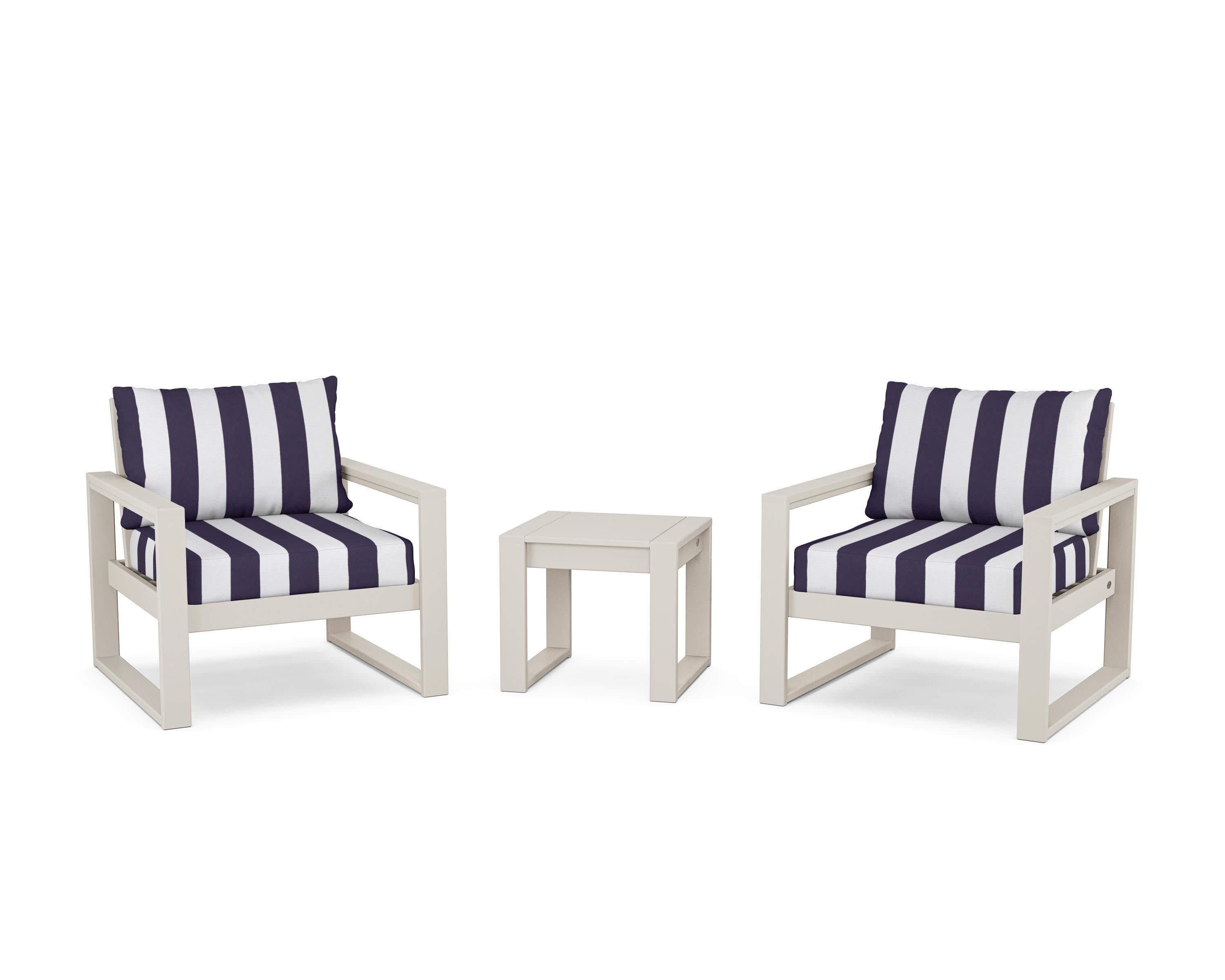 EDGE Sectional 3-Piece Deep Seating Set in Sand / Cabana Stripe Navy