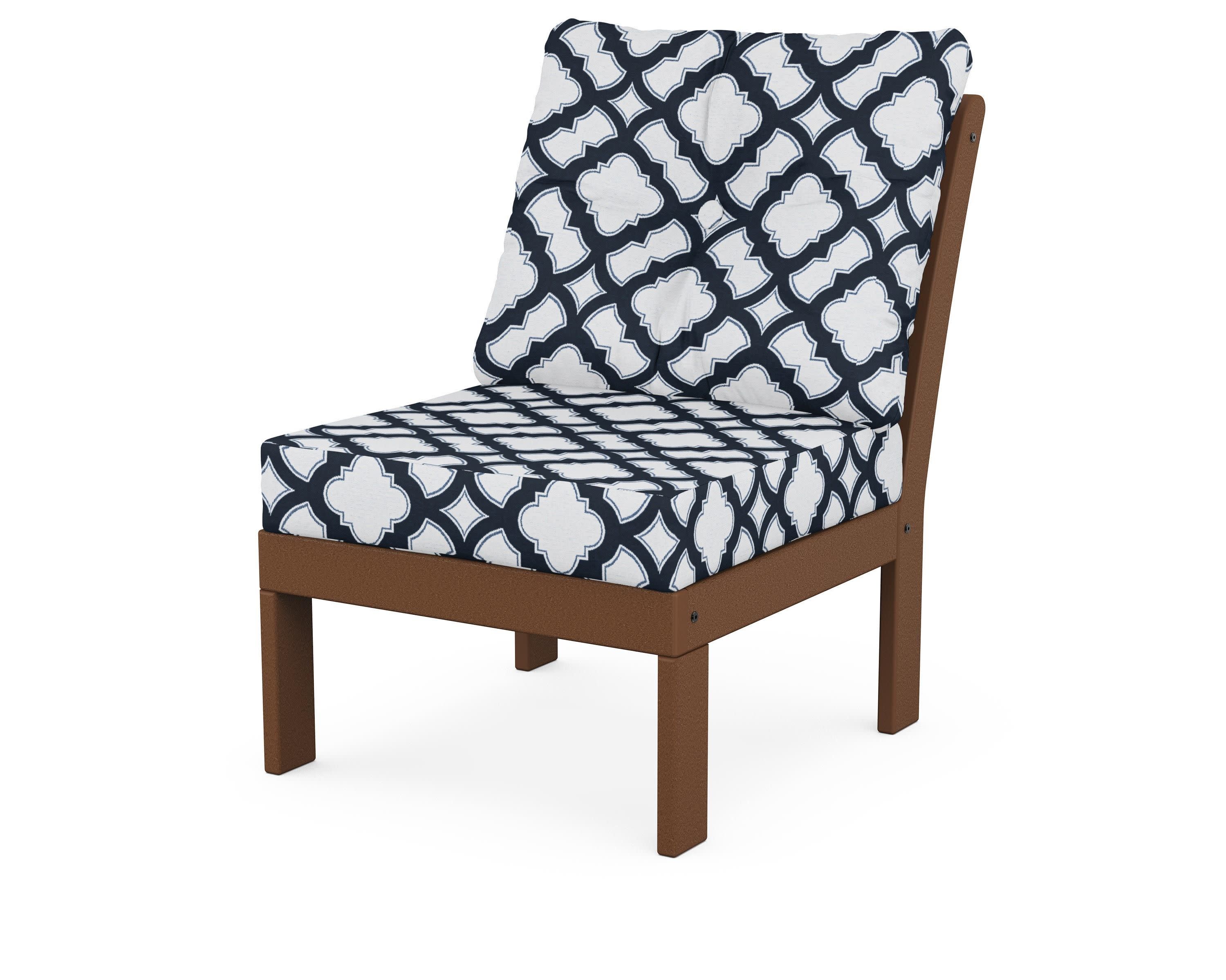 Vineyard Modular Armless Chair in Teak / Trellis Marine Indigo