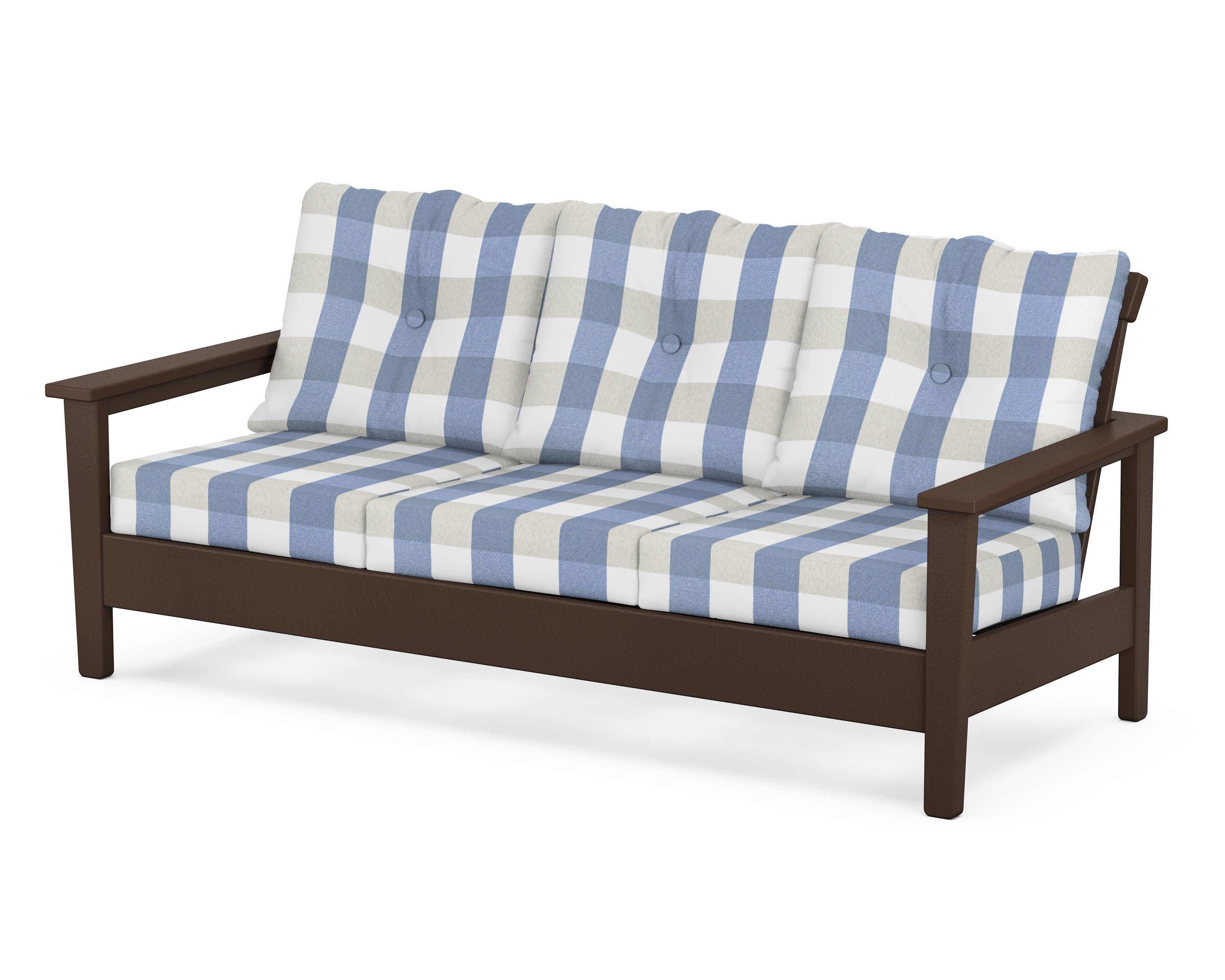 Prescott Deep Seating Sofa in Mahogany / Buffalo Plaid Sky Blue