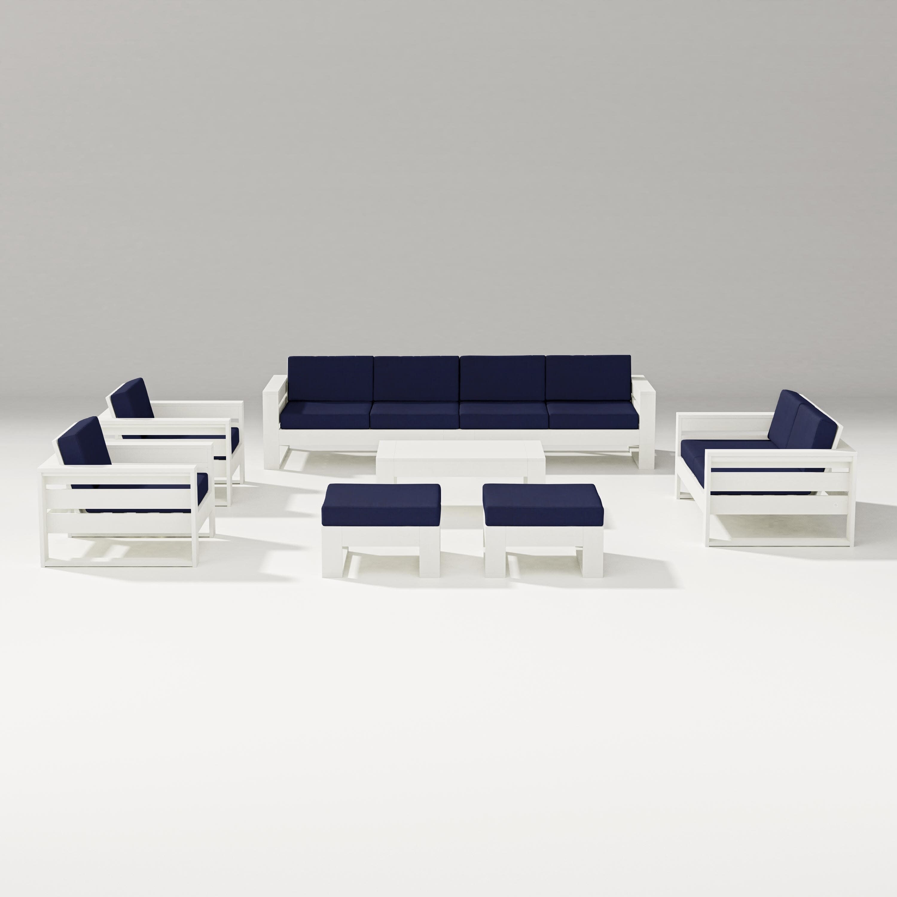 Latitude 8-Piece Lounge Sofa Set in Vintage White / Navy
