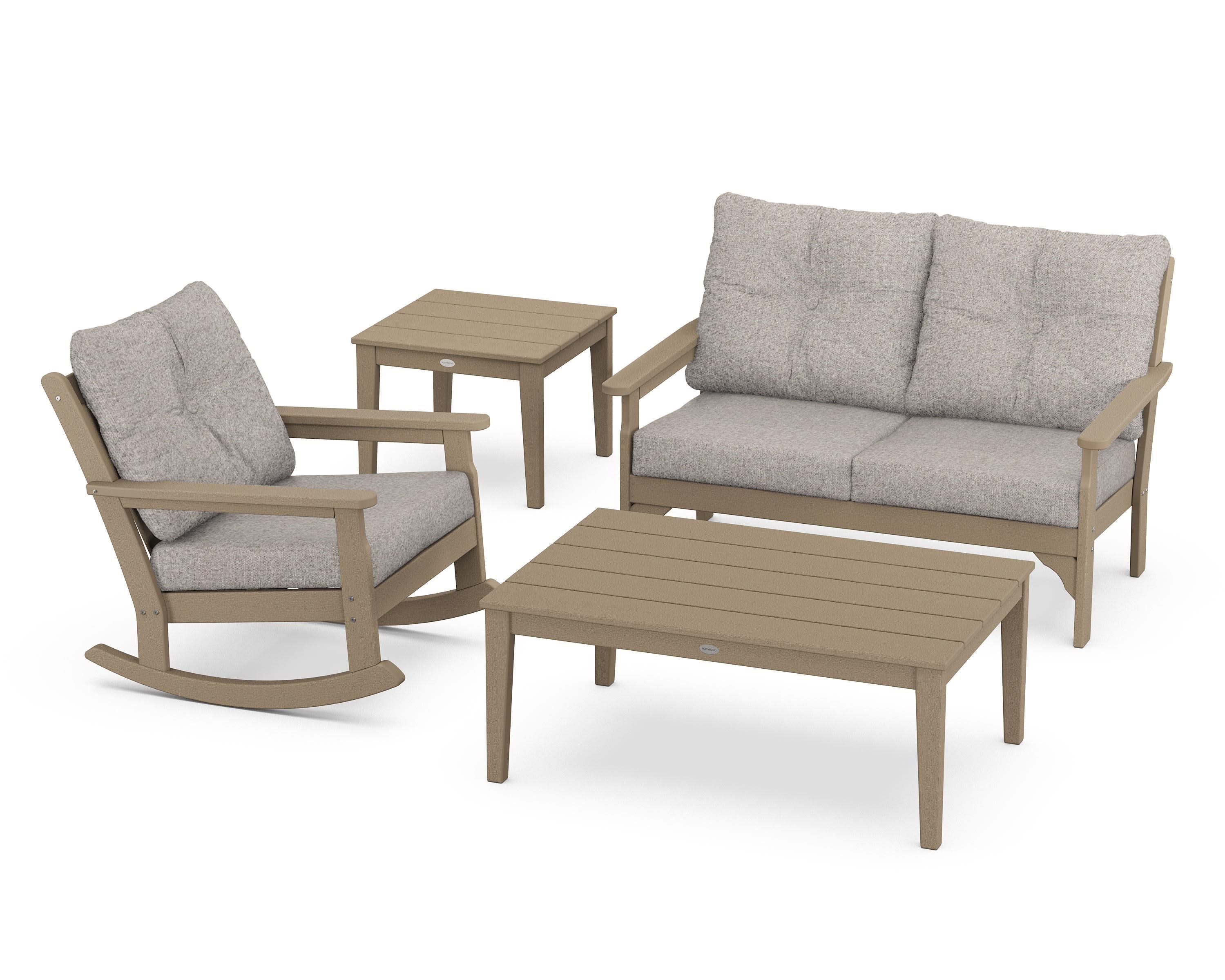 Vineyard 4-Piece Deep Seating Rocker Set in Vintage Sahara / Weathered Tweed