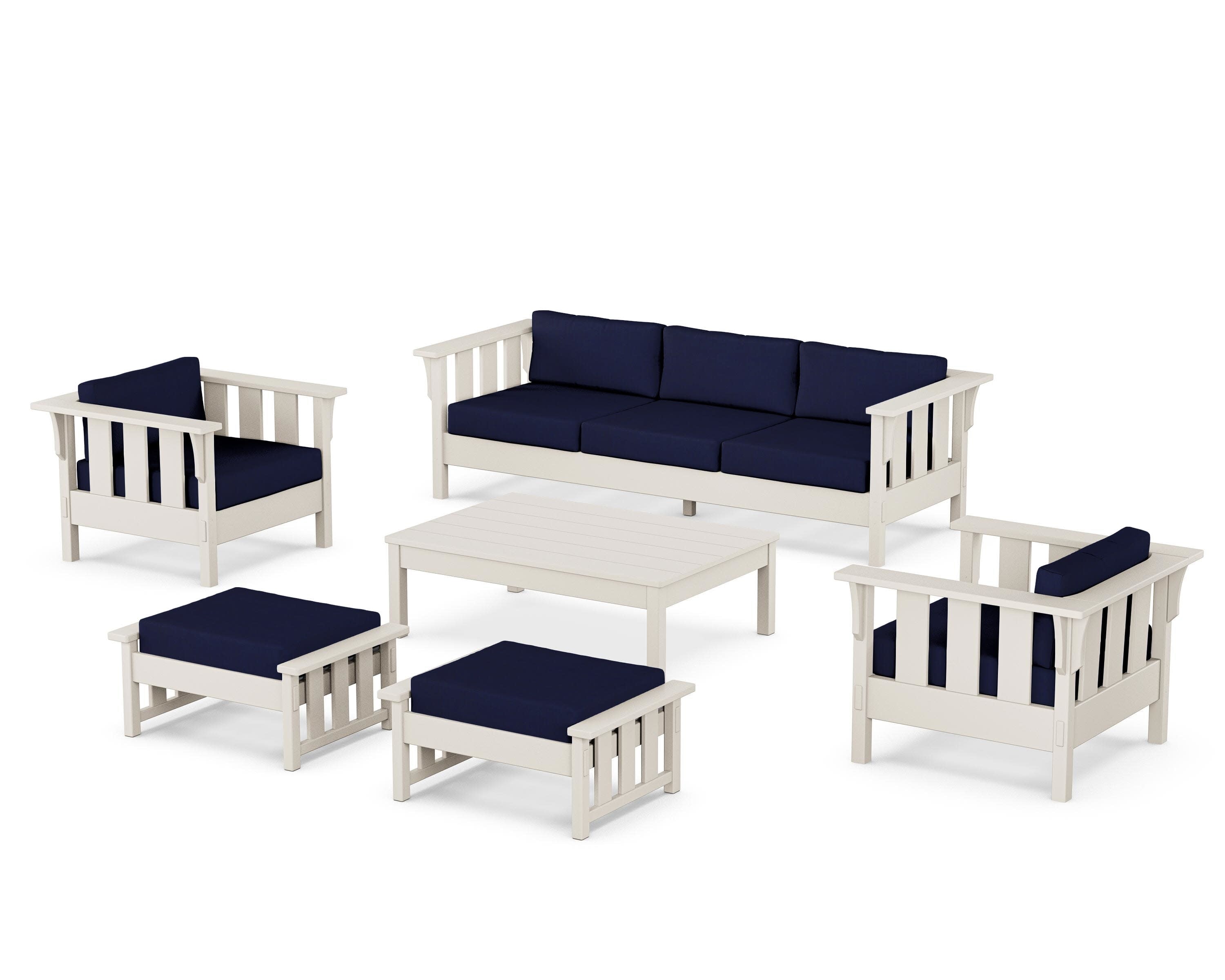 Acadia 6-Piece Lounge Sofa Set in Sand / Navy