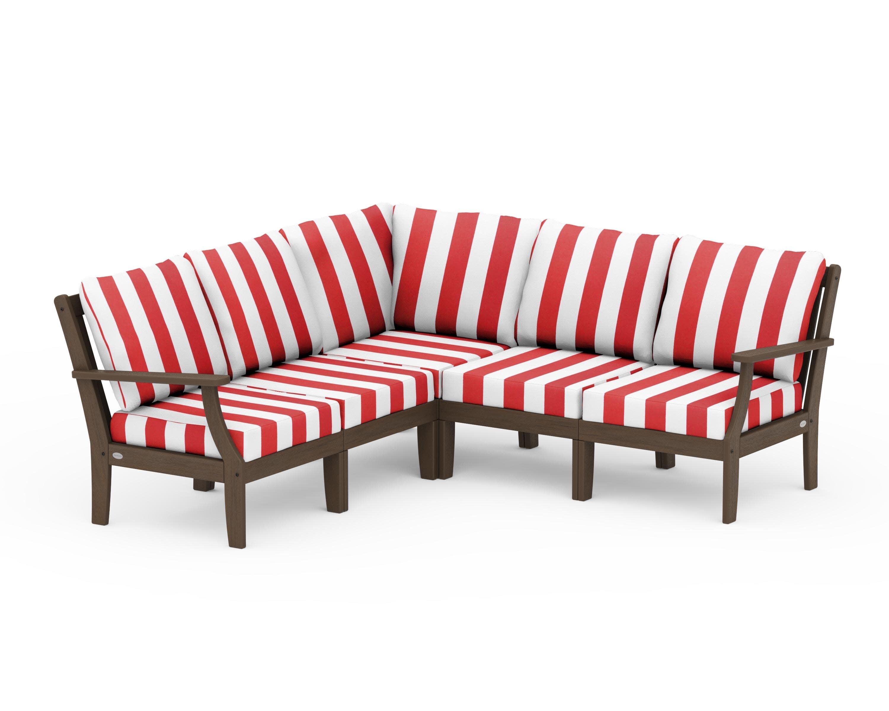 Braxton Modular 5-Piece Deep Seating Set in Kona / Cabana Stripe Crimson