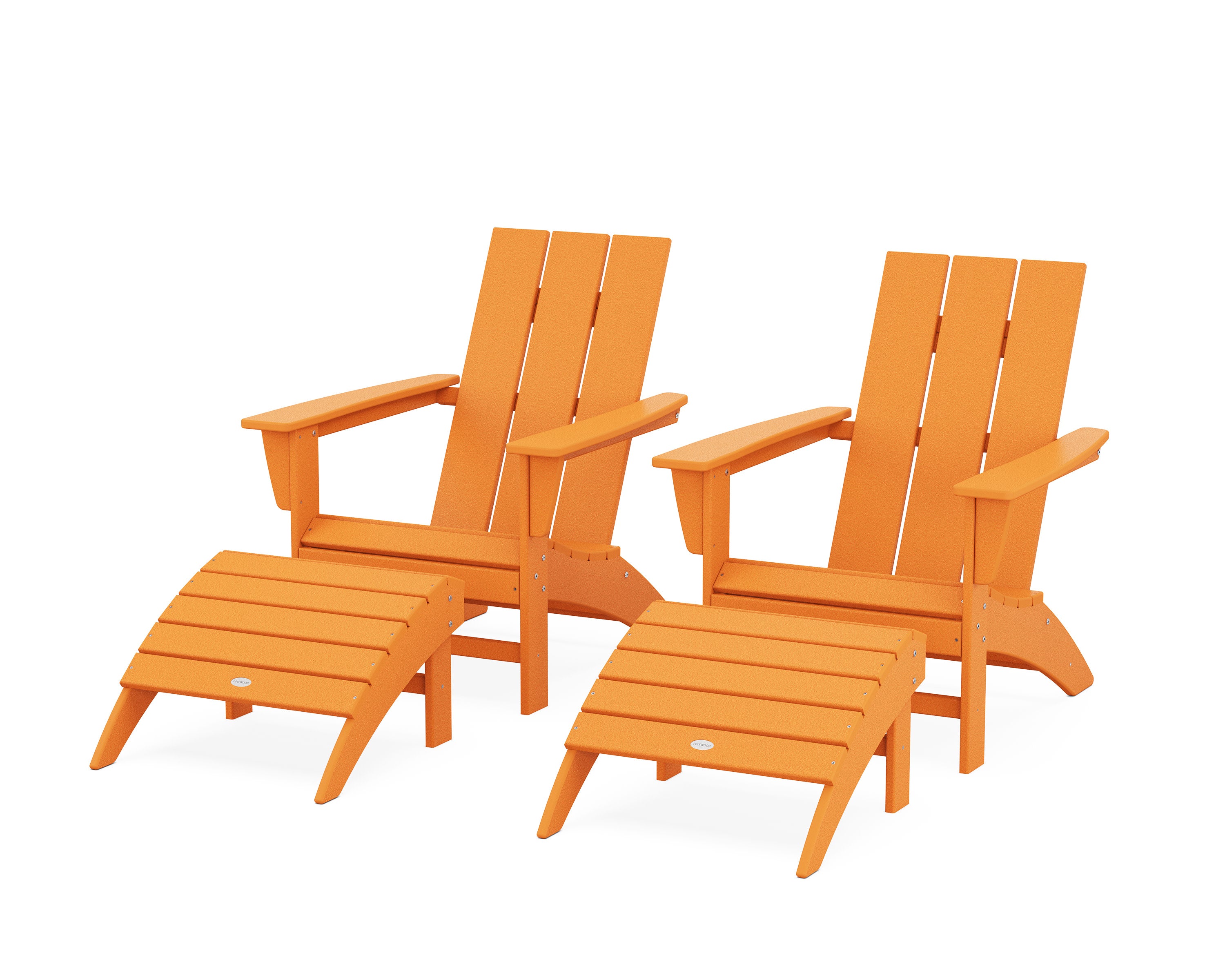 Modern Adirondack Chair 4-Piece Set with Ottomans in Tangerine