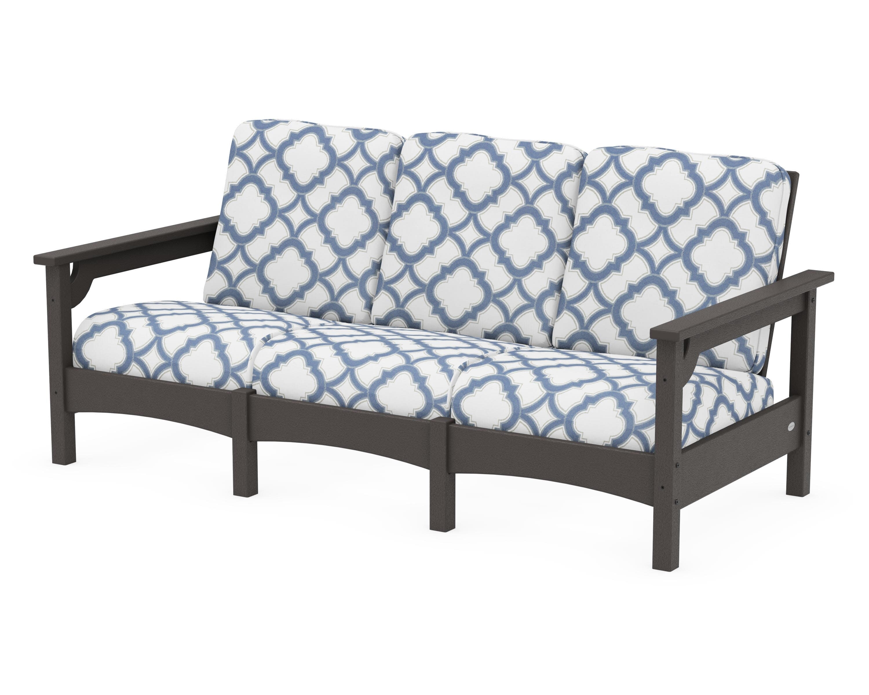 Club Sofa in Vintage Coffee / Trellis Sky Blue
