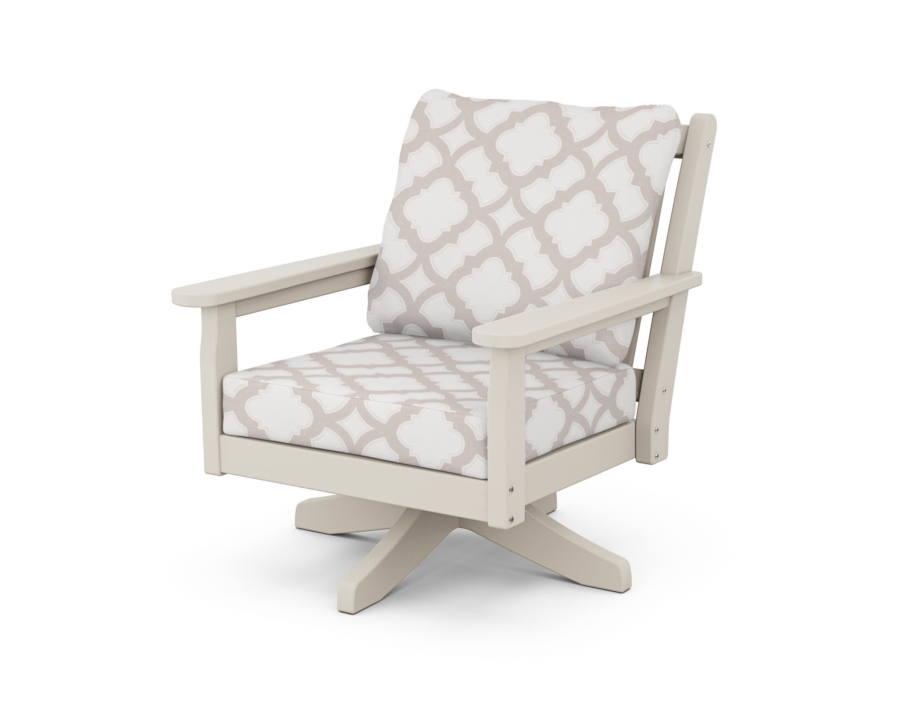 Chippendale Deep Seating Swivel Chair in Sand / Trellis Dune Burlap
