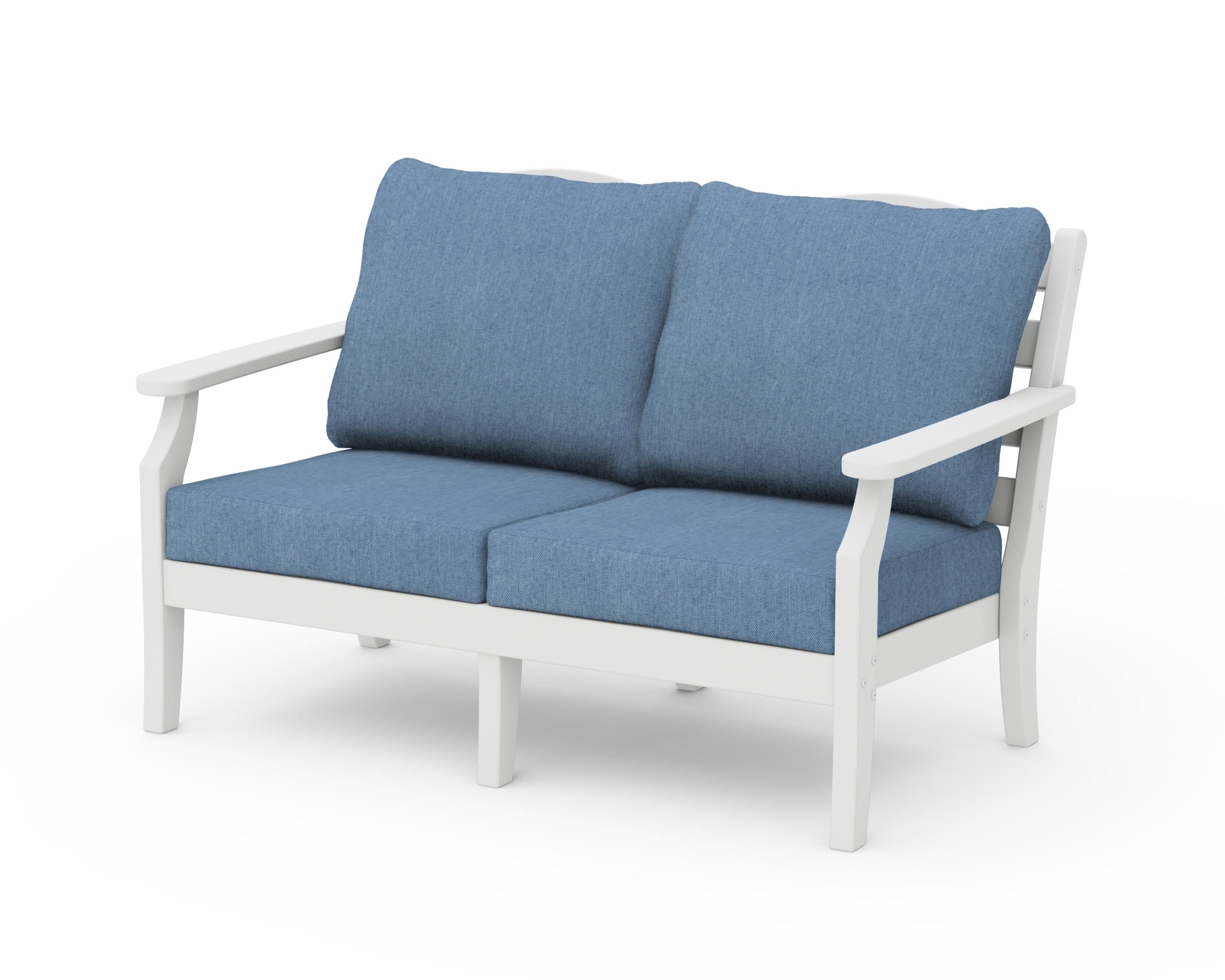 Savannah Deep Seating Loveseat in White / Sky Blue