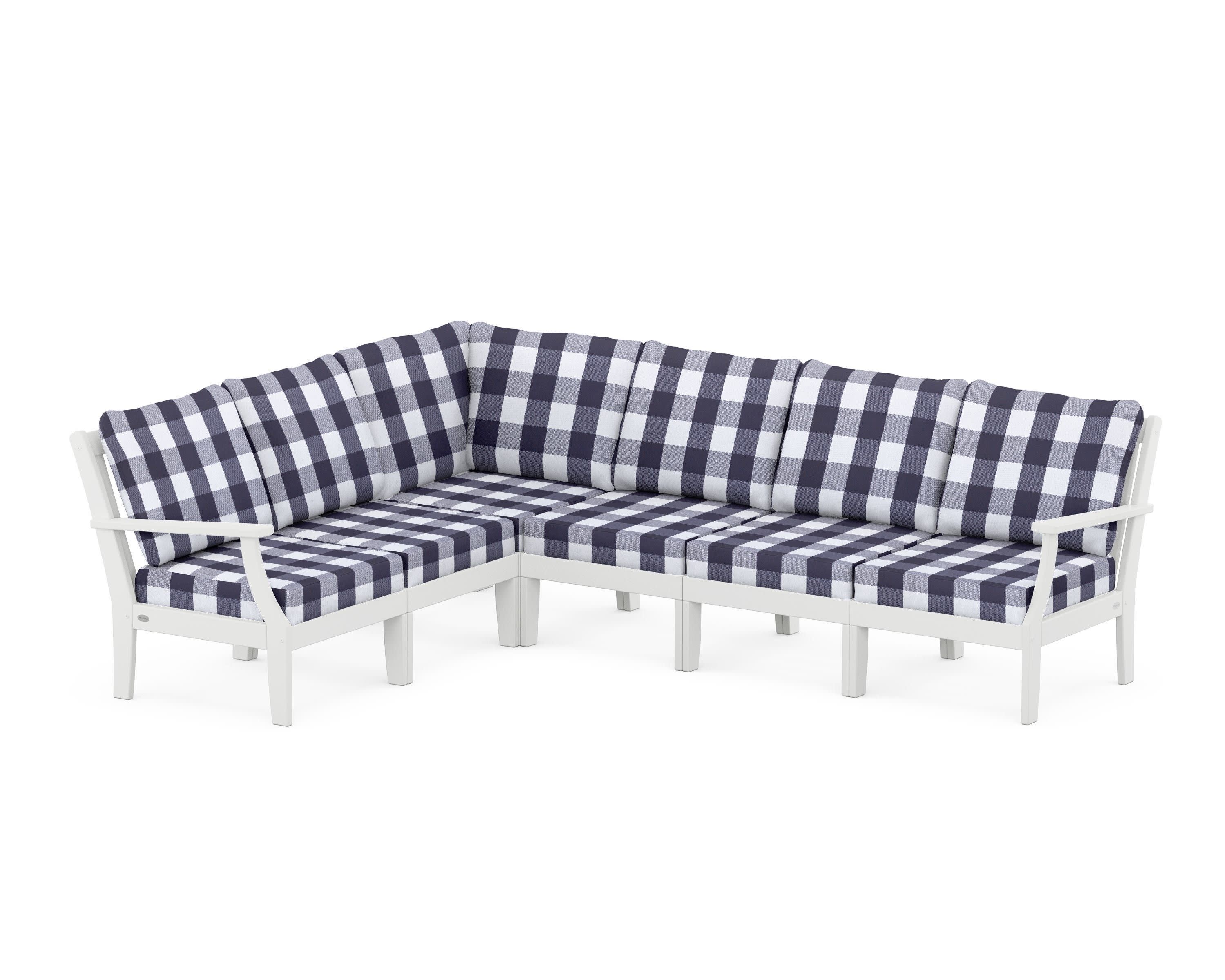 Braxton Modular 6-Piece Deep Seating Set in White / Buffalo Plaid Navy