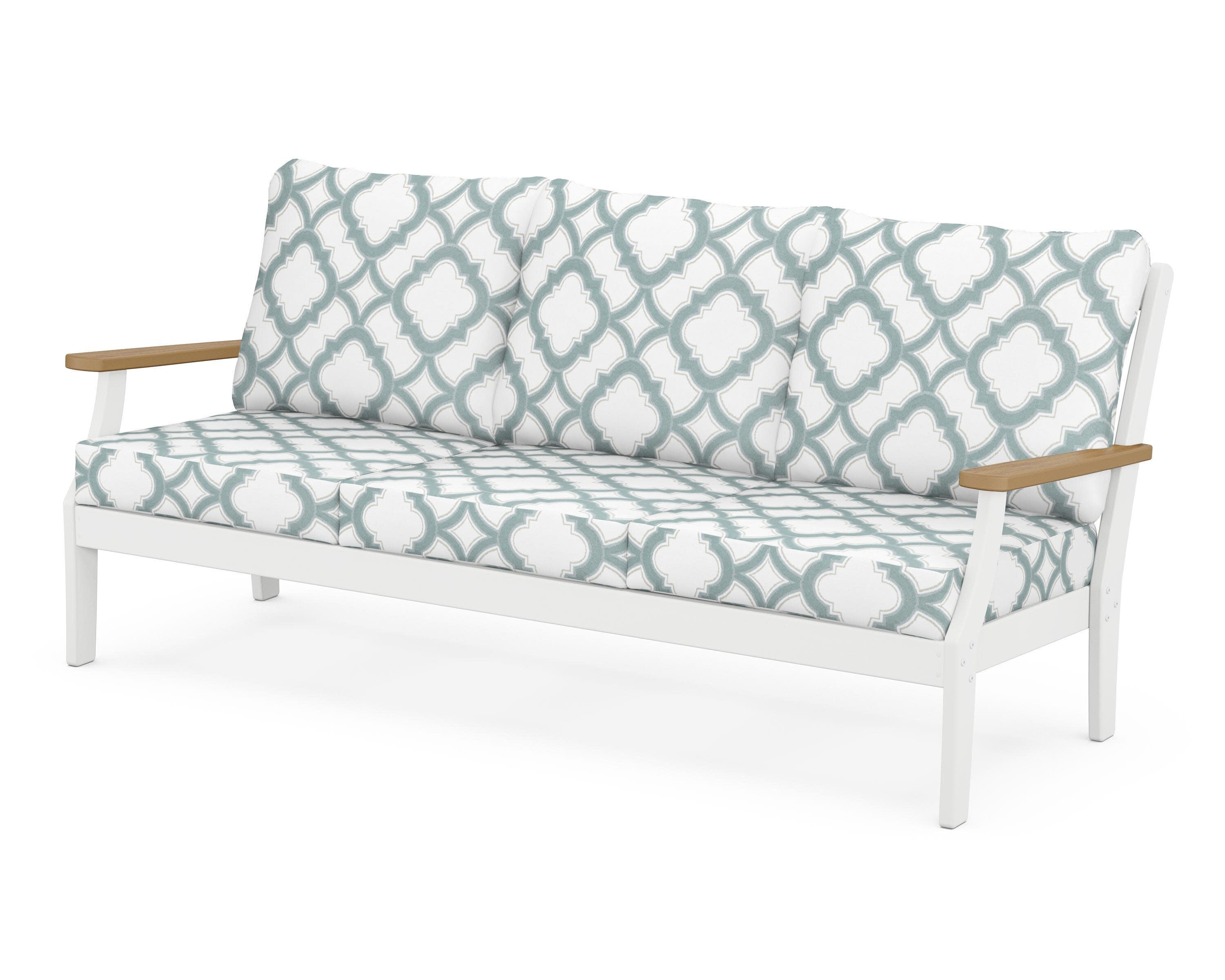 Braxton Deep Seating Sofa in White / Natural / Trellis Glacier Spa
