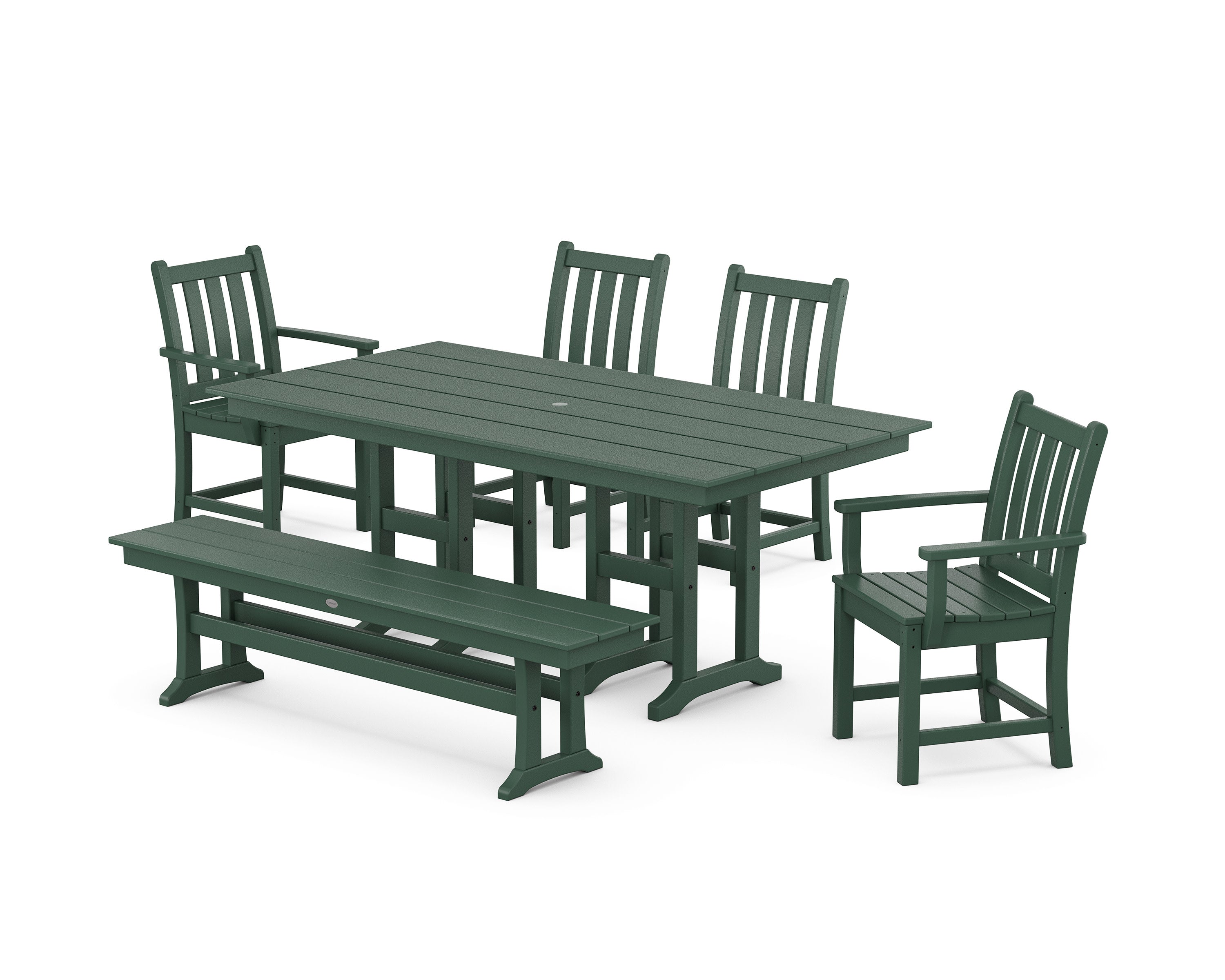 Traditional Garden 6-Piece Farmhouse Dining Set with Bench in Green