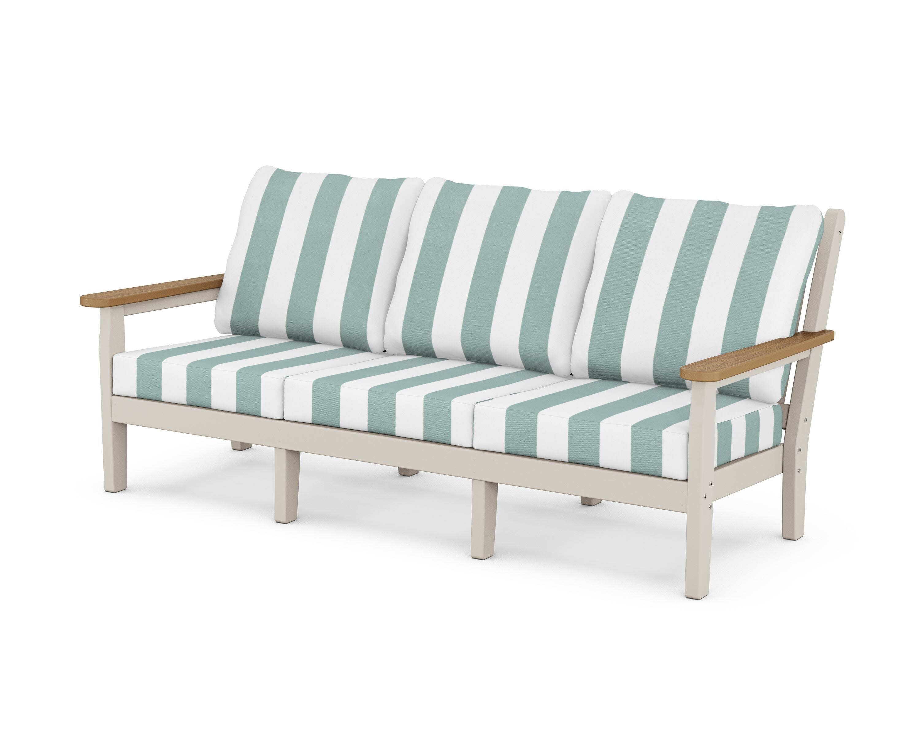 Chippendale Deep Seating Sofa in Sand / Natural / Cabana Stripe Glacier Spa