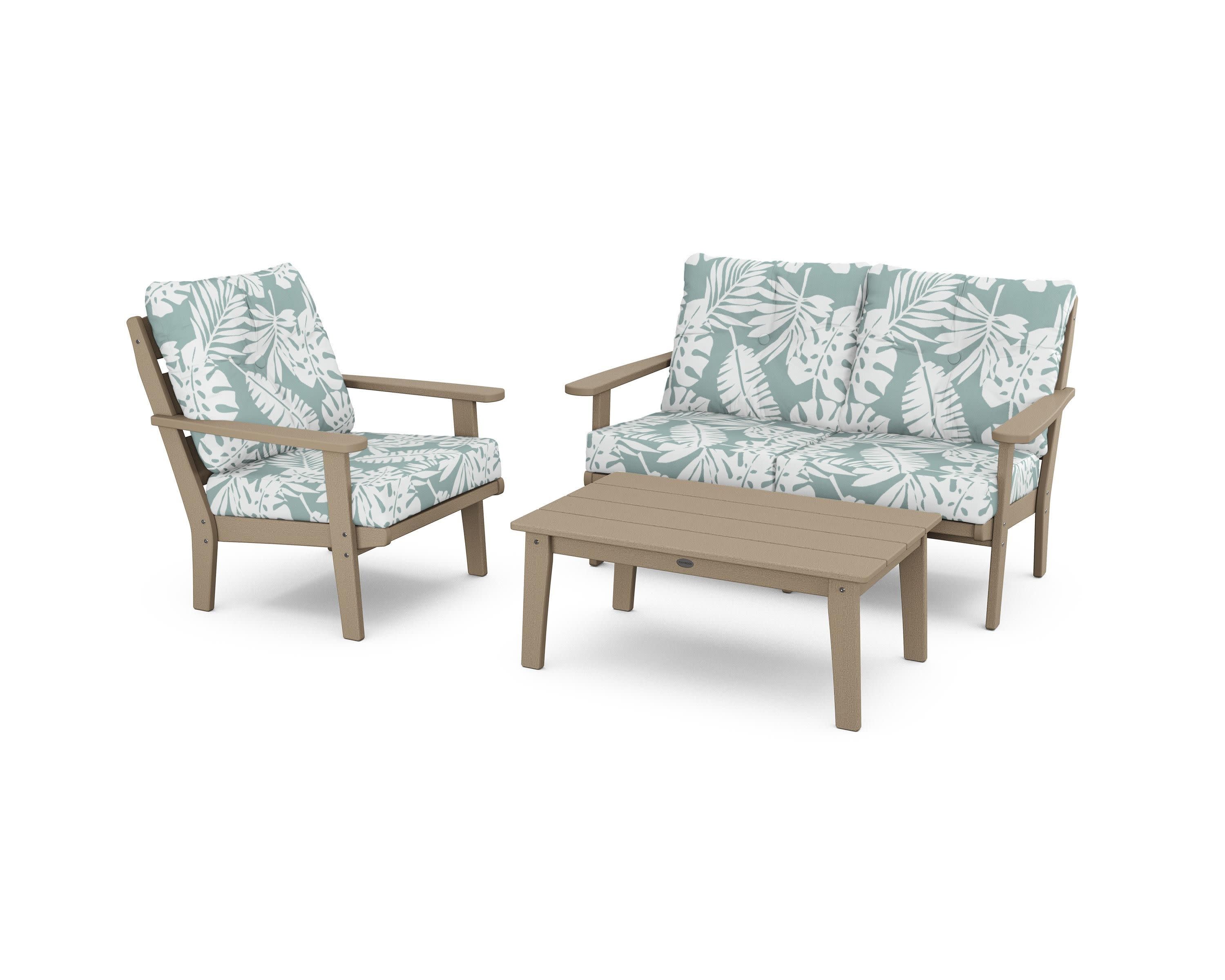 Lakeside 3-Piece Deep Seating Set in Vintage Sahara / Leaf Glacier Spa