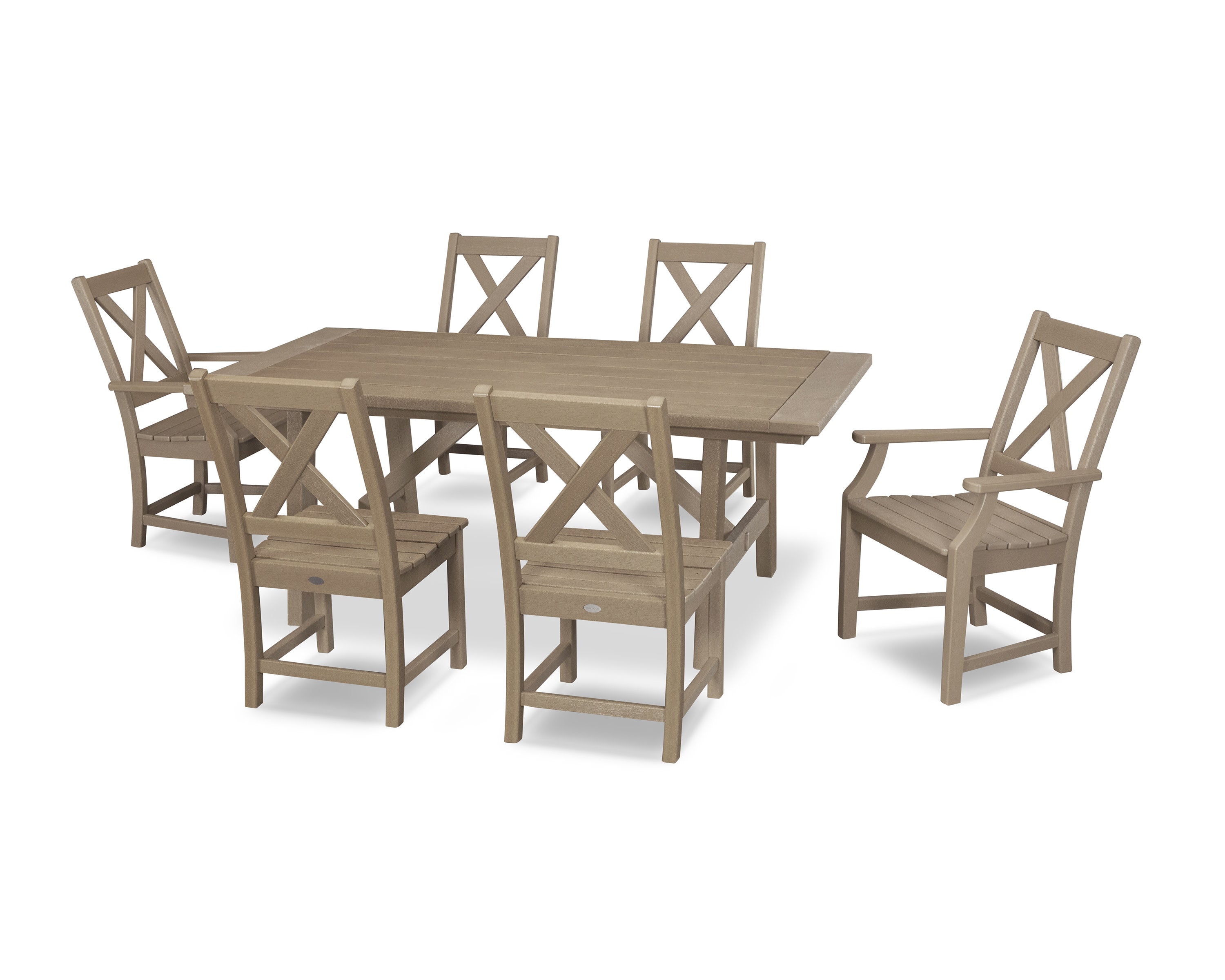 Braxton 7-Piece Rustic Farmhouse Dining Set in Vintage Sahara