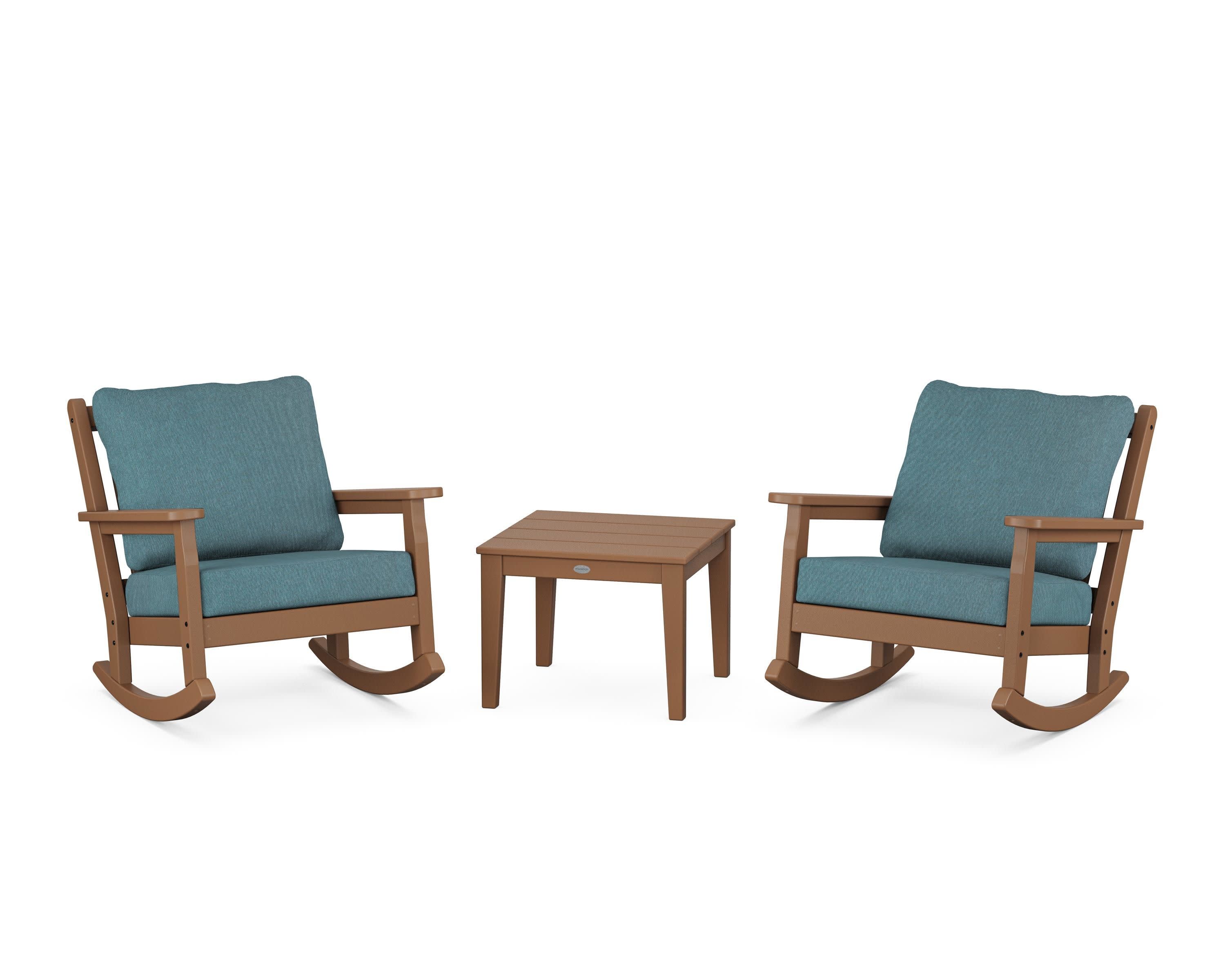 Chippendale 3-Piece Deep Seating Rocker Set in Teak / Ocean Teal